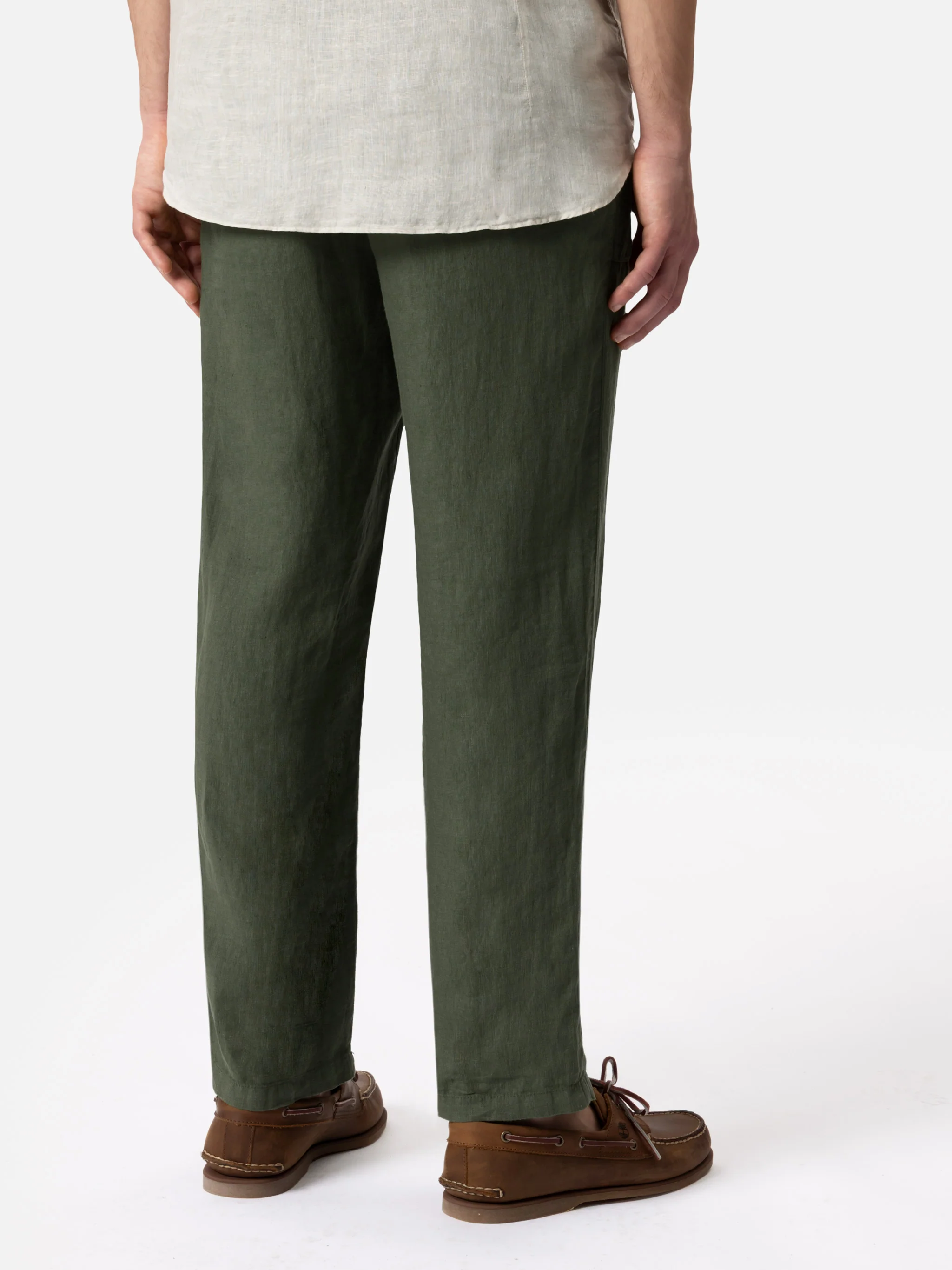 Pantaloni in lino verde militare Calais con coulisse - Image 2