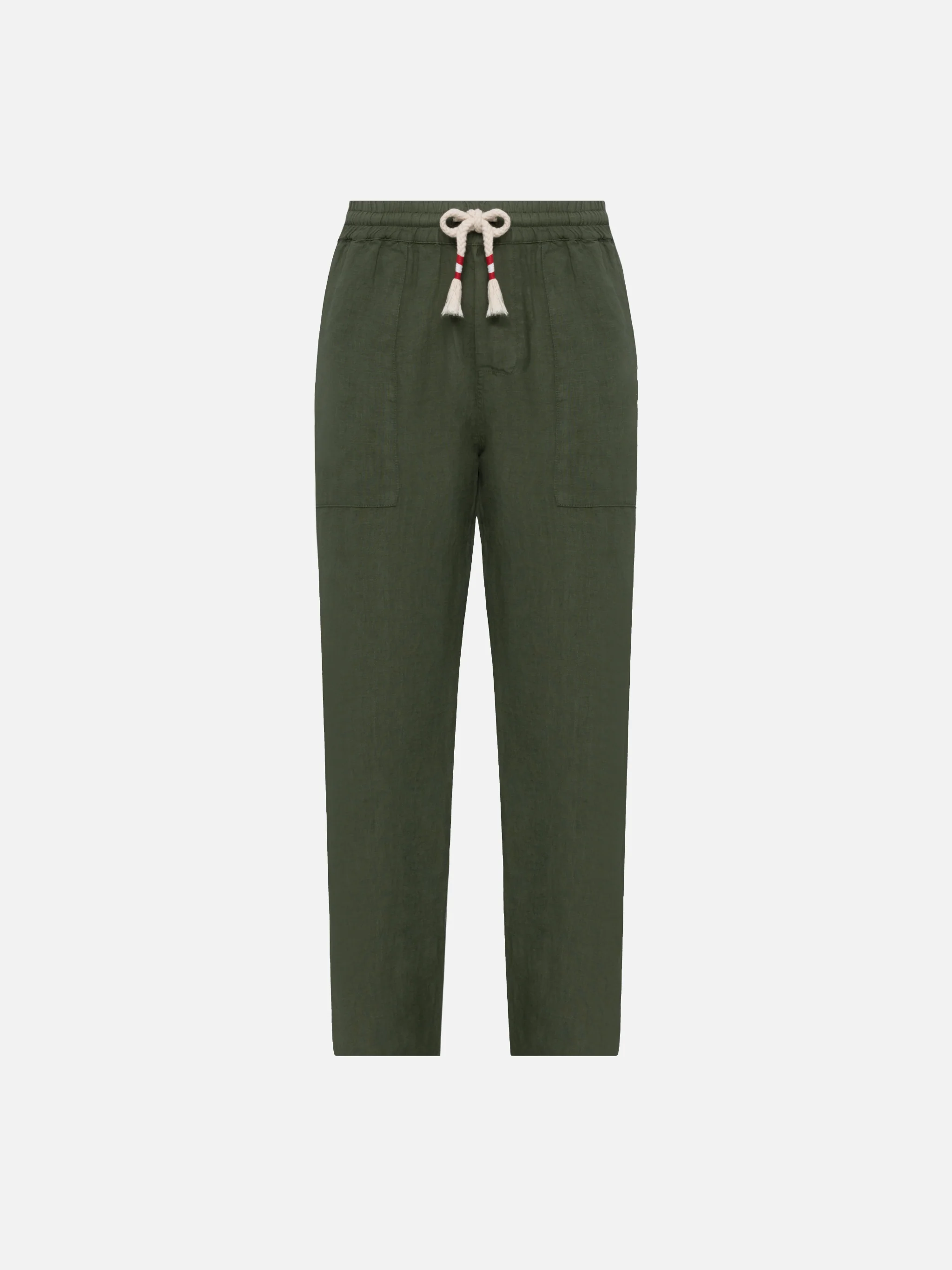 Pantaloni in lino verde militare Calais con coulisse - Image 4