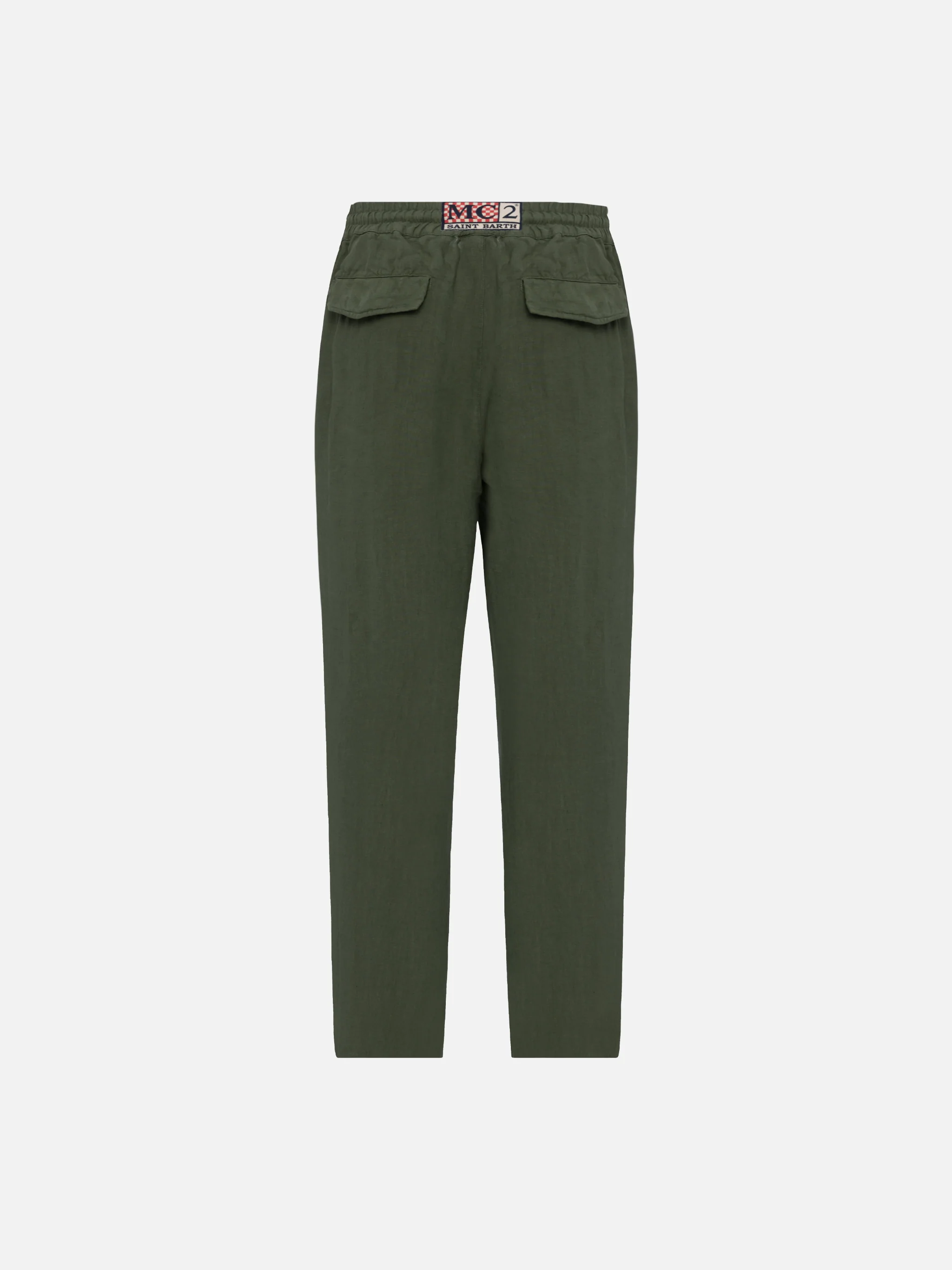 Pantaloni in lino verde militare Calais con coulisse - Image 5