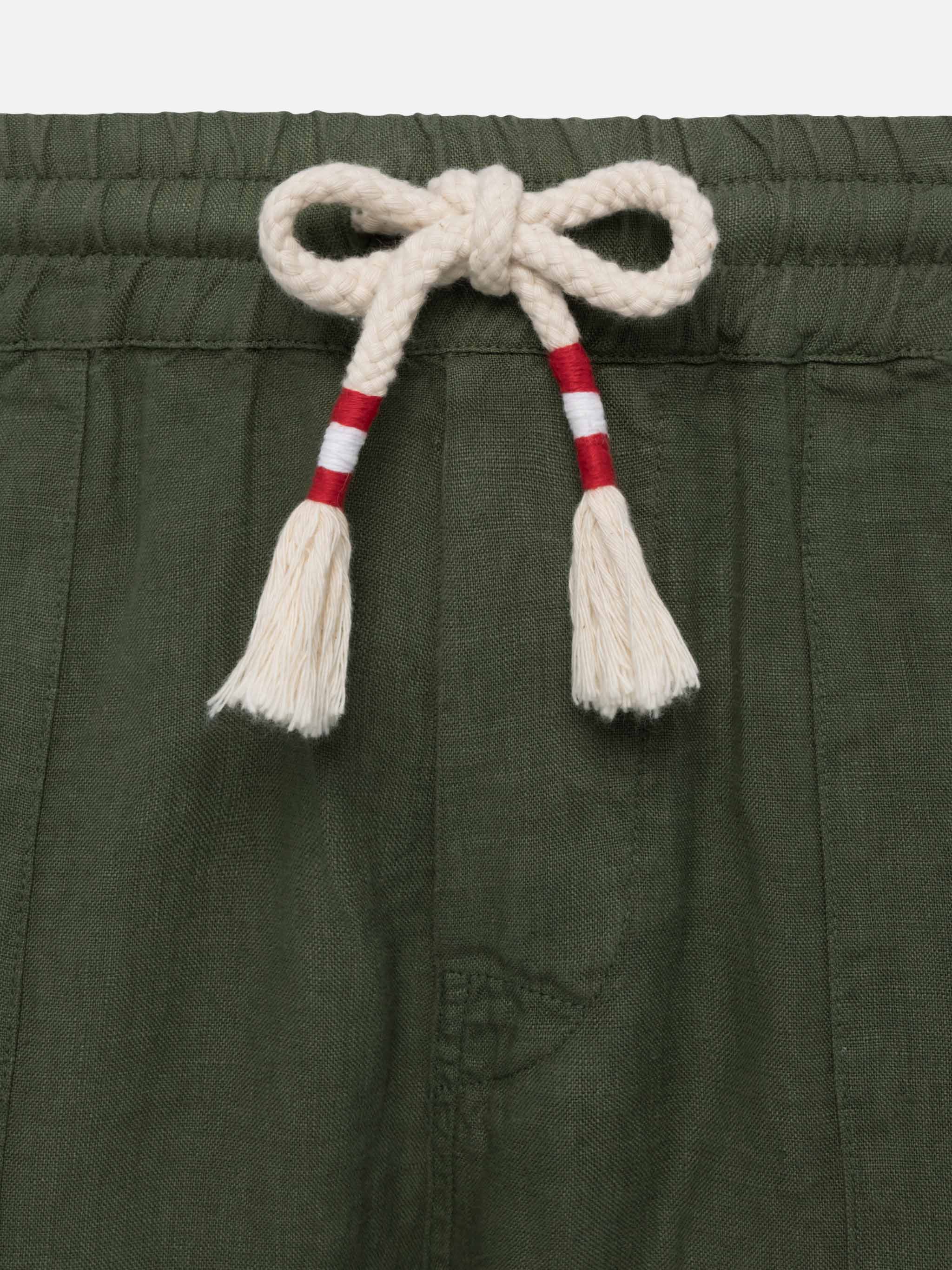 Pantaloni in lino verde militare Calais con coulisse - Image 6