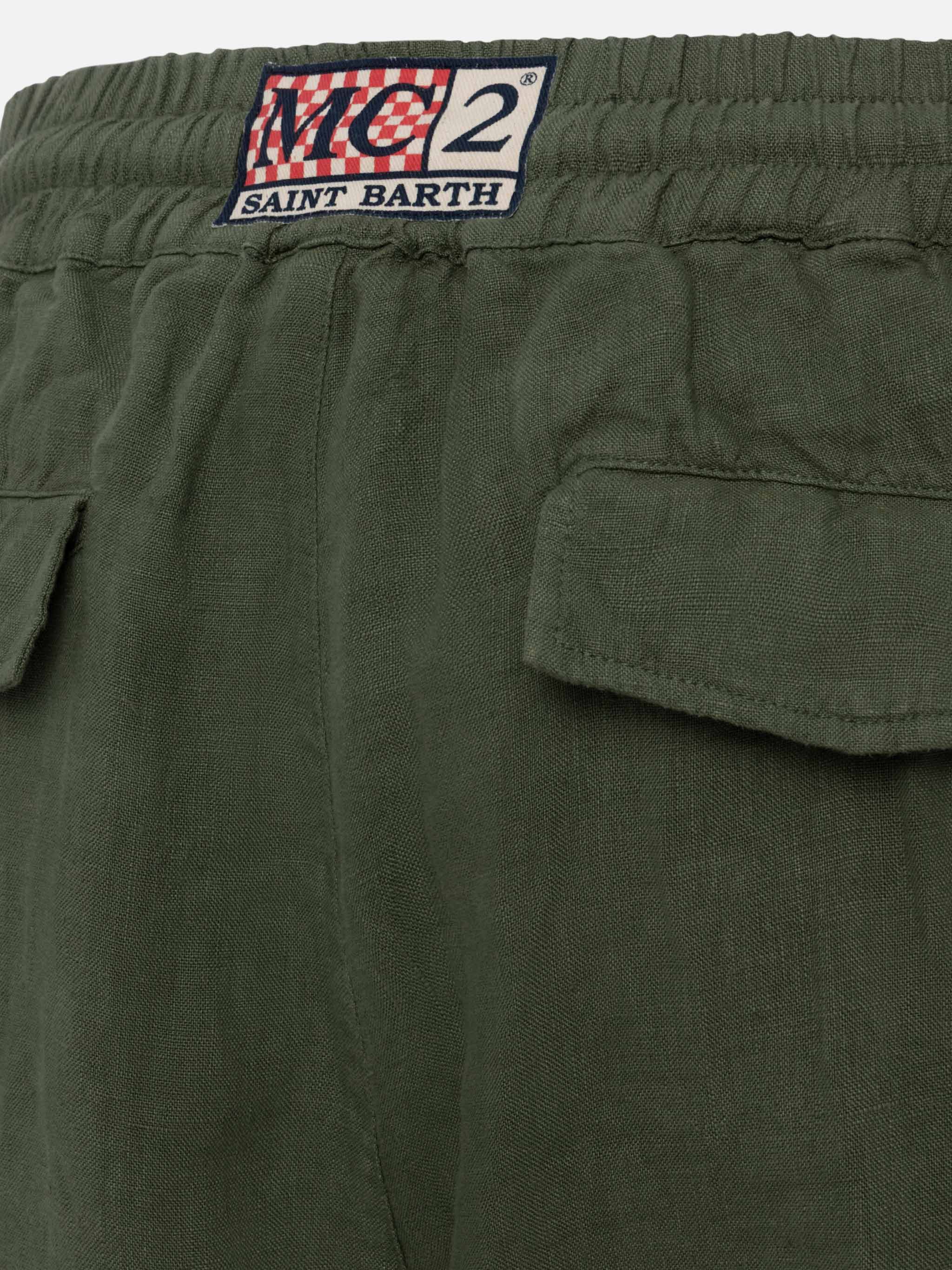 Pantaloni in lino verde militare Calais con coulisse - Image 7