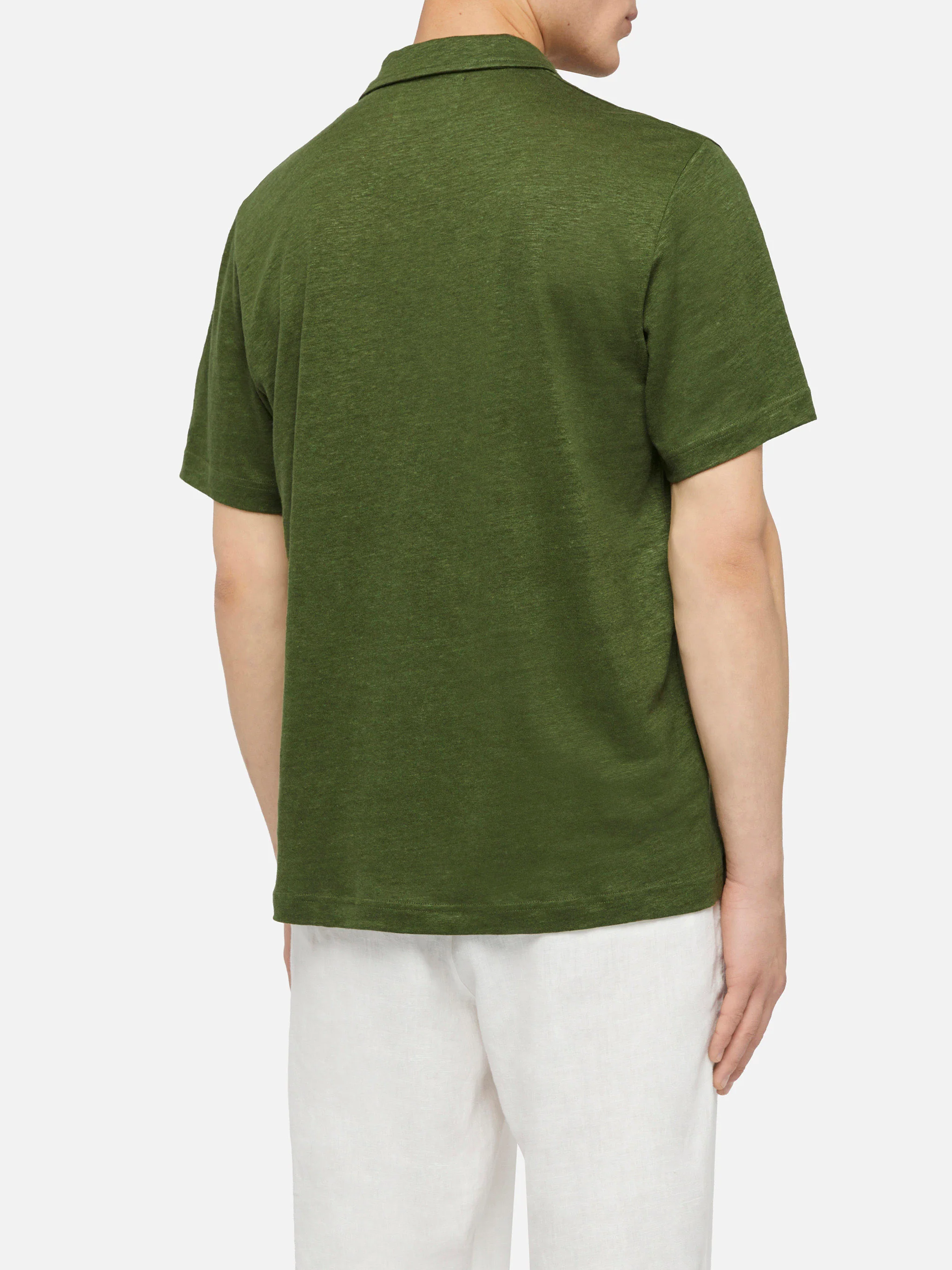 Polo in lino verde militare Fraser senza bottoni - Image 3