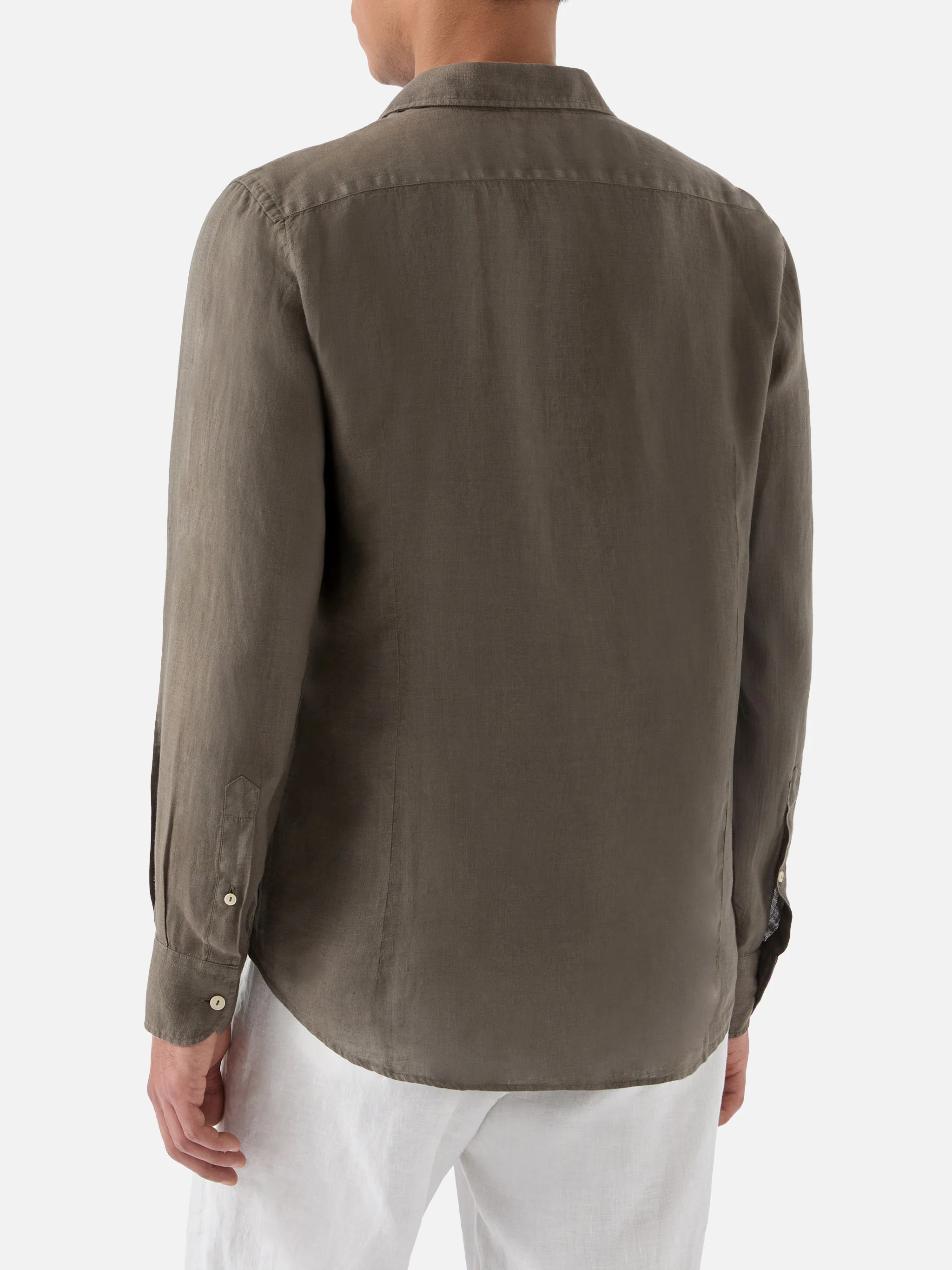Camicia Pamplona in lino verde militare tinta unita - Image 3