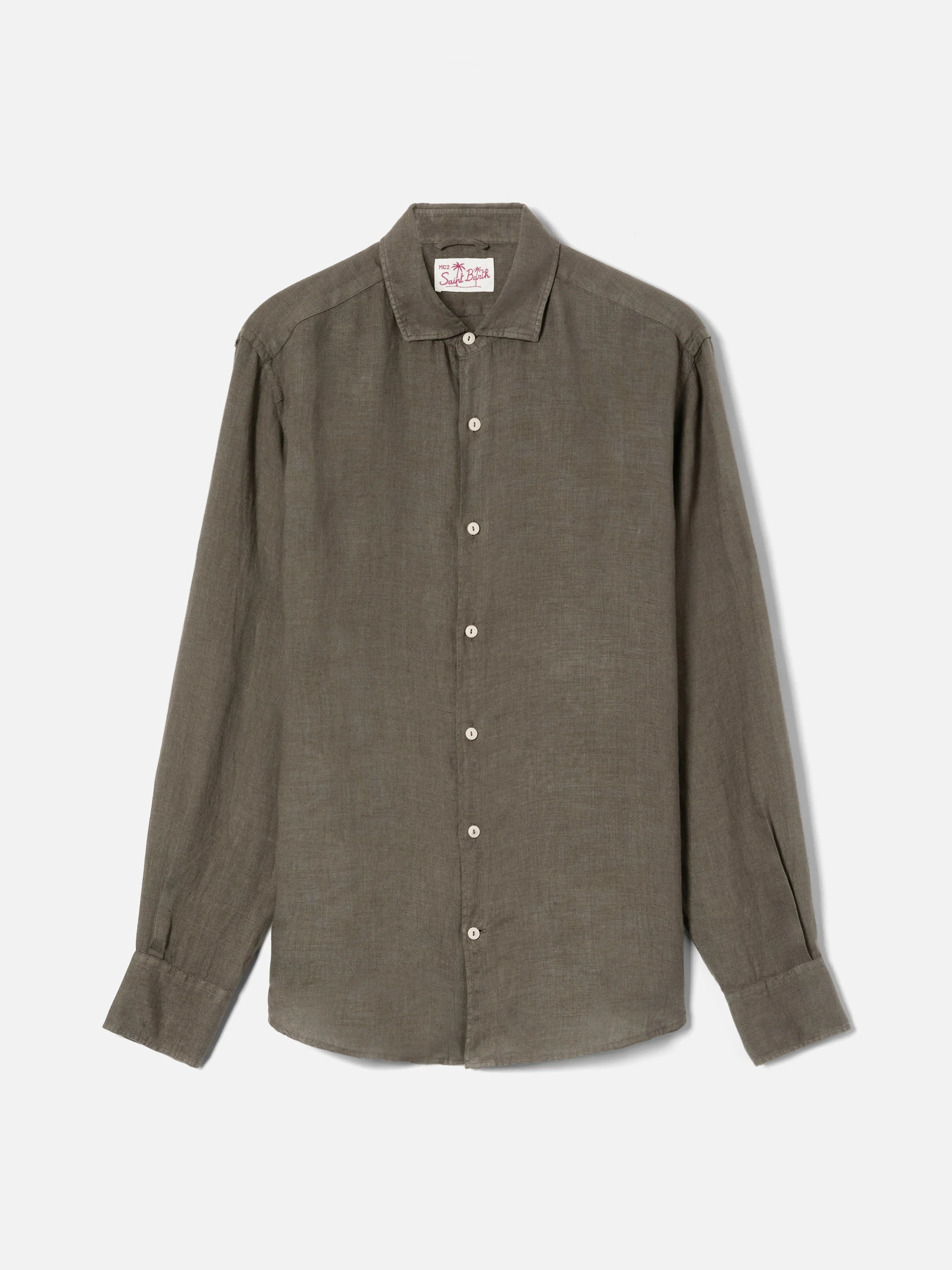 Camicia Pamplona in lino verde militare tinta unita - Image 5