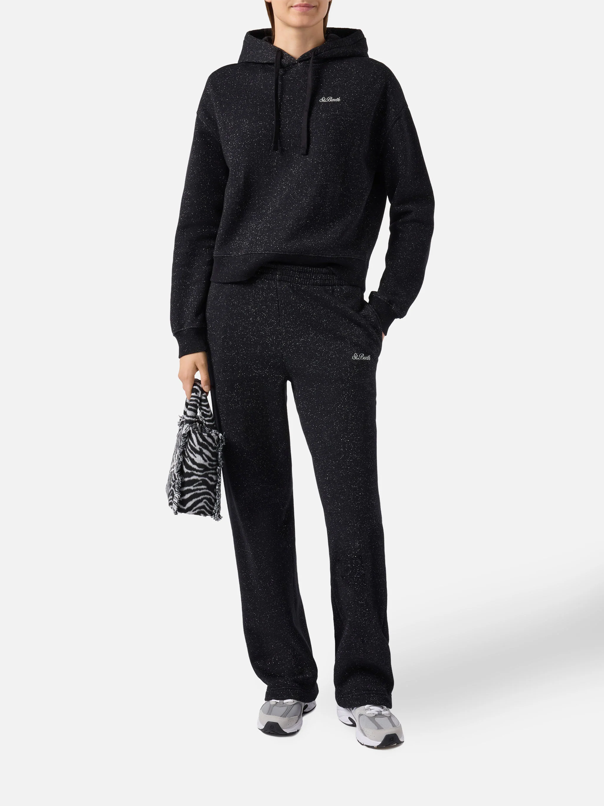 Felpa Mindy in misto cotone e lurex nero con cappuccio  - Image 4