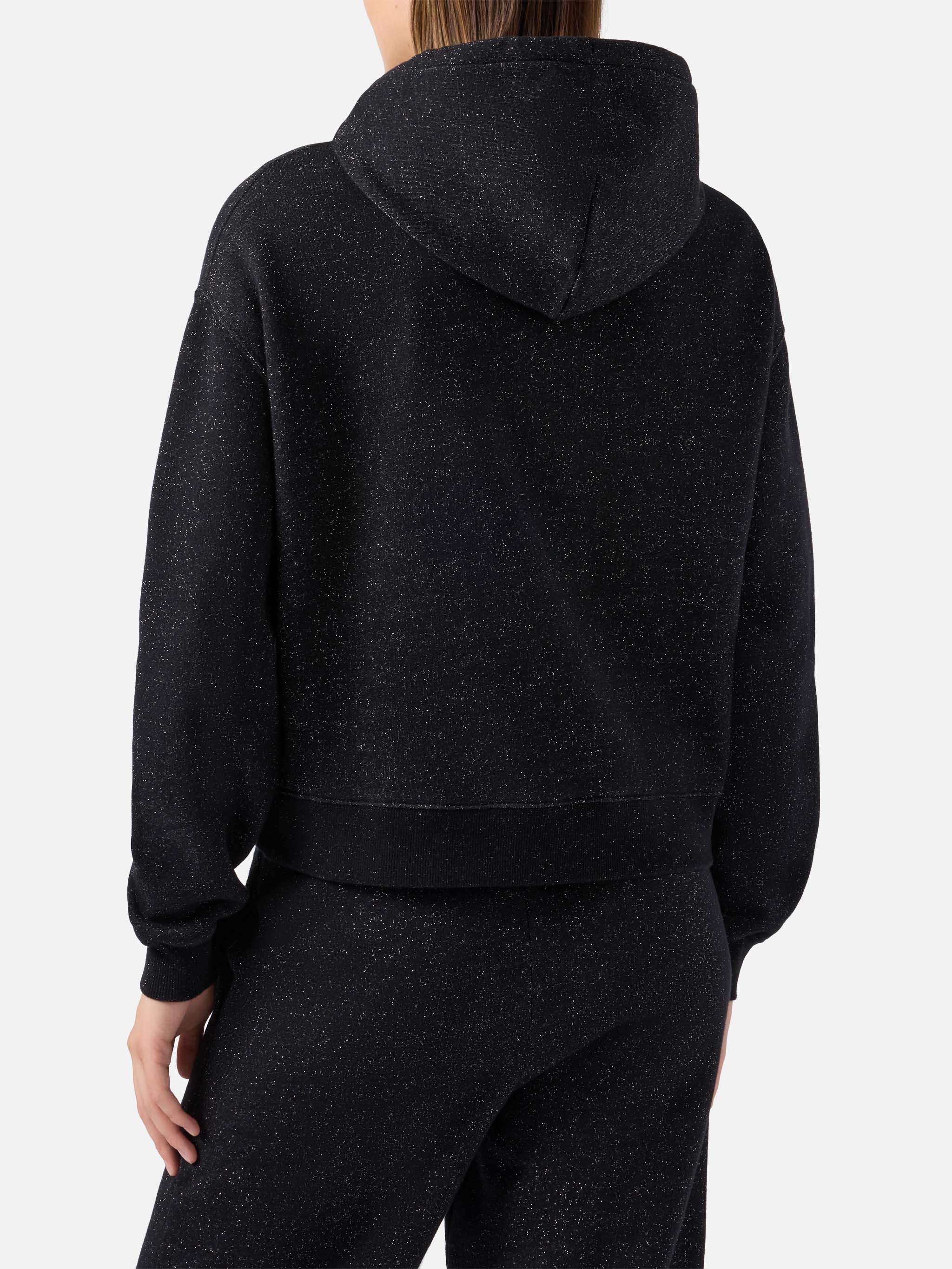 Felpa Mindy in misto cotone e lurex nero con cappuccio  - Image 5