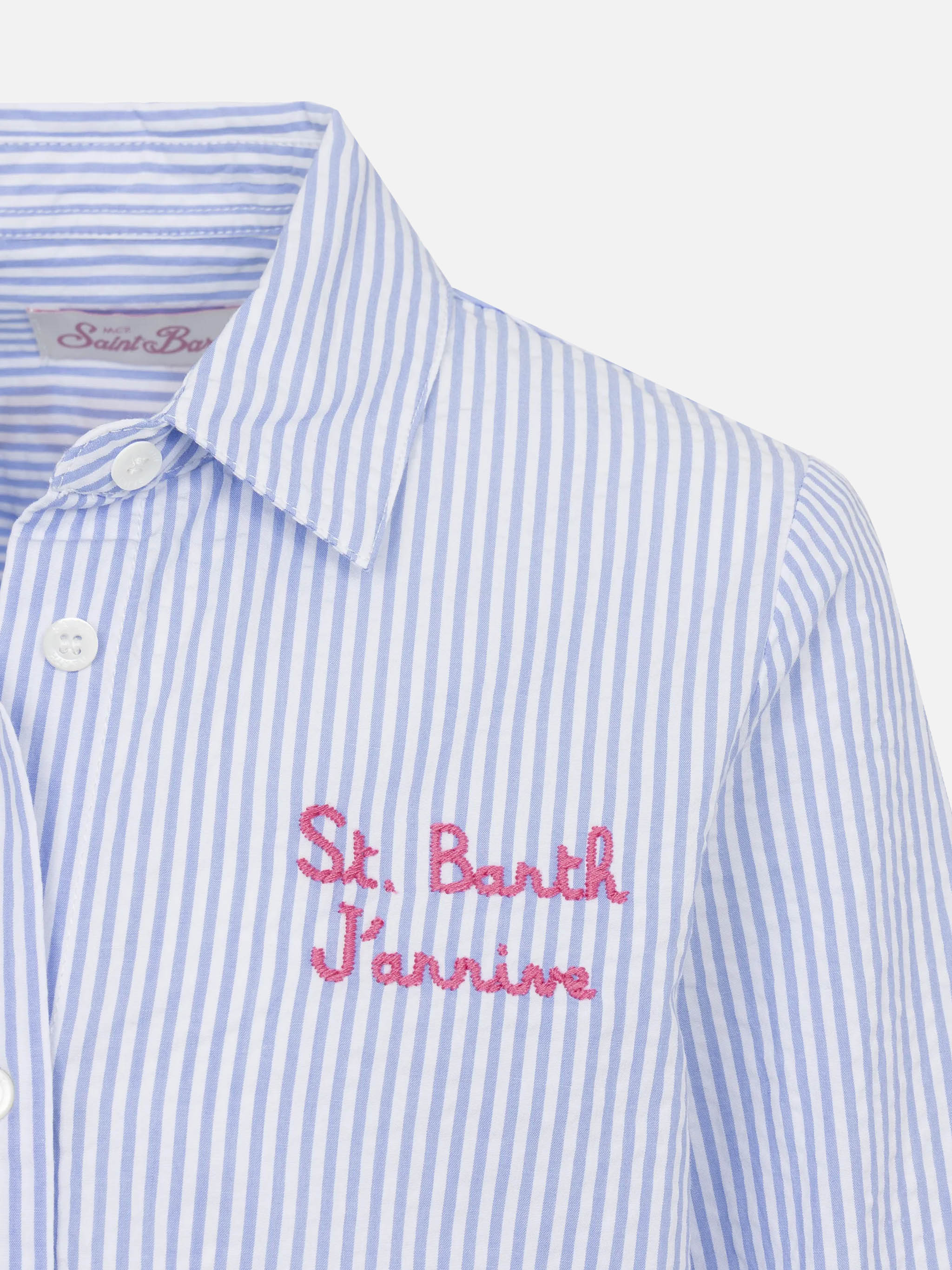 Camicia Mini Brigitte in seersucker a righe azzurre con stampa Snoopy | SNOOPY PEANUTS® SPECIAL EDITION - Image 3