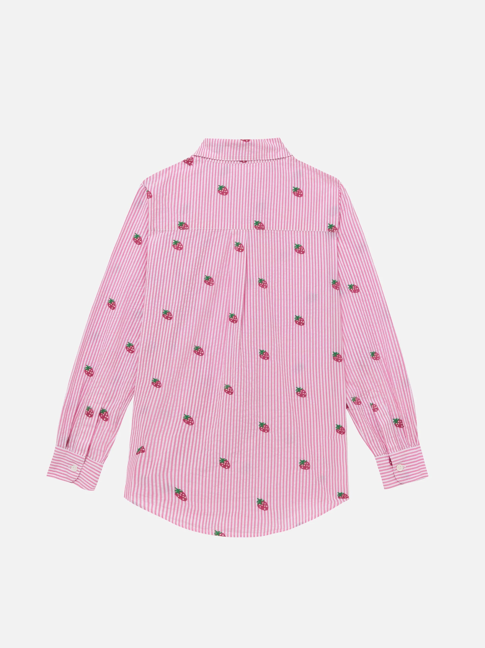 Camicia Mini Brigitte in seersucker a righe rosa con ricamo fragole - Image 2