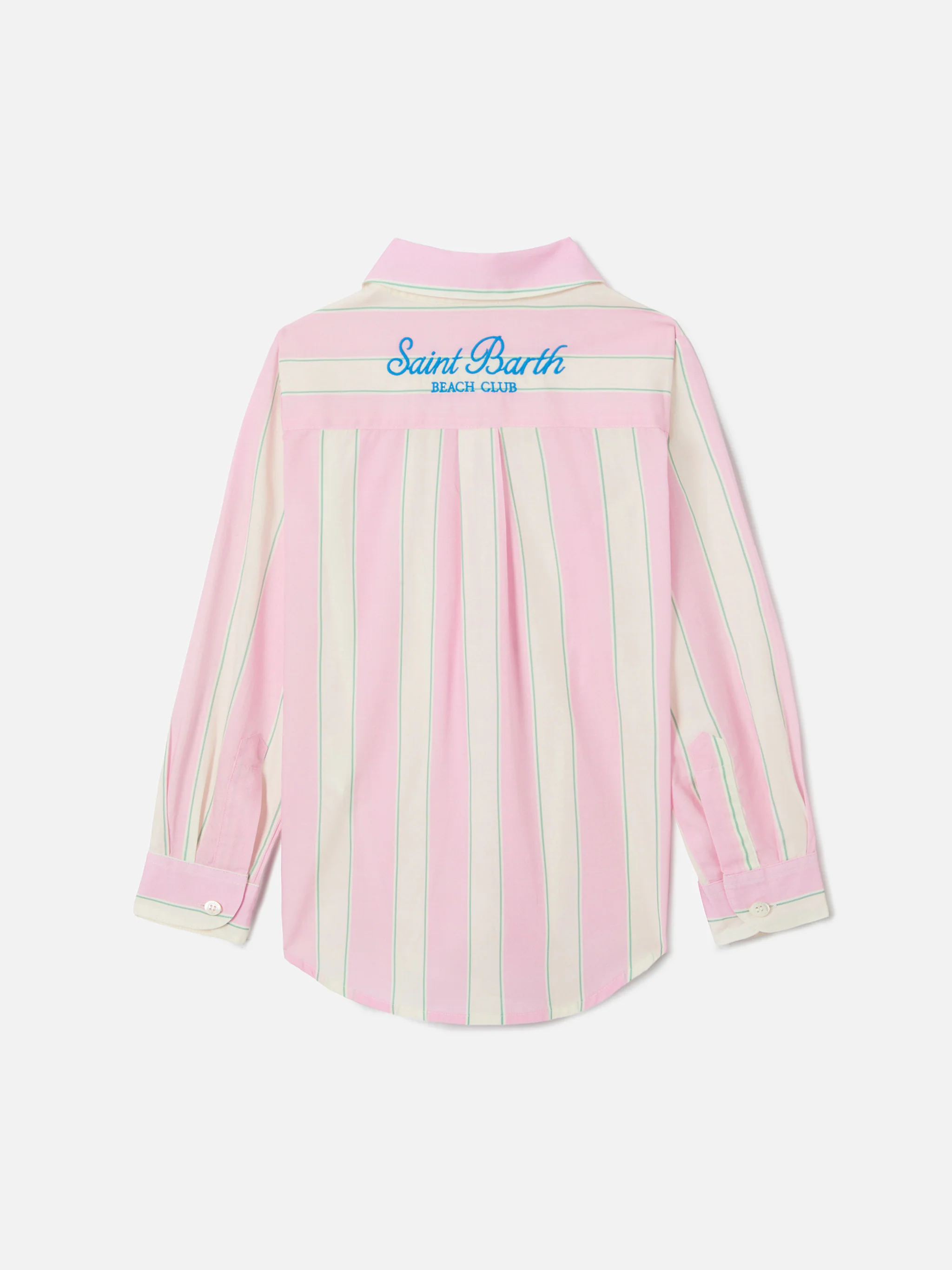 Camicia Mini Brigitte in popeline di cotone a righe bianche, rosa e verdi - Image 3