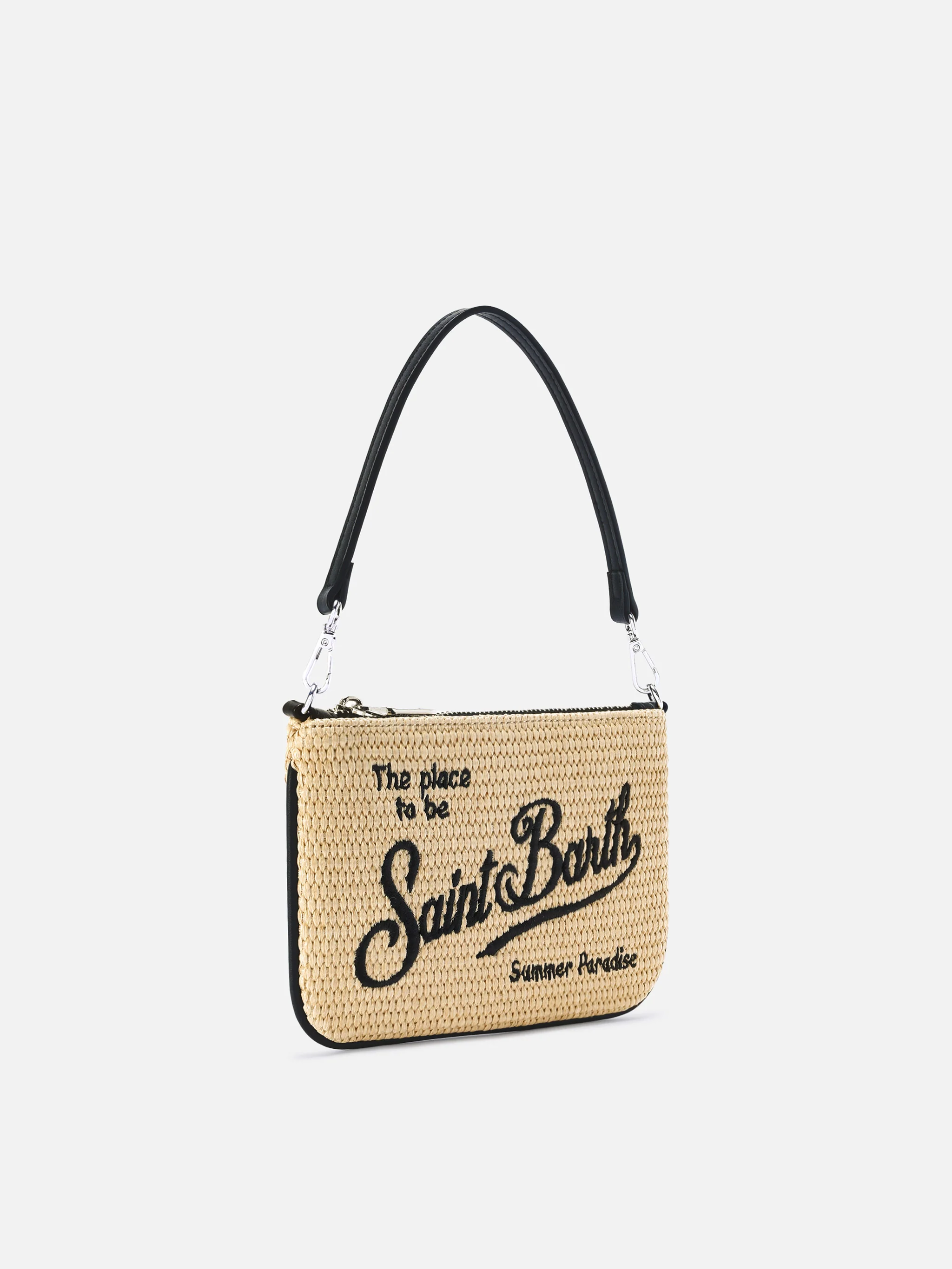 Pouch Mini Parisienne effetto paglia con logo ricamato nero - Image 3
