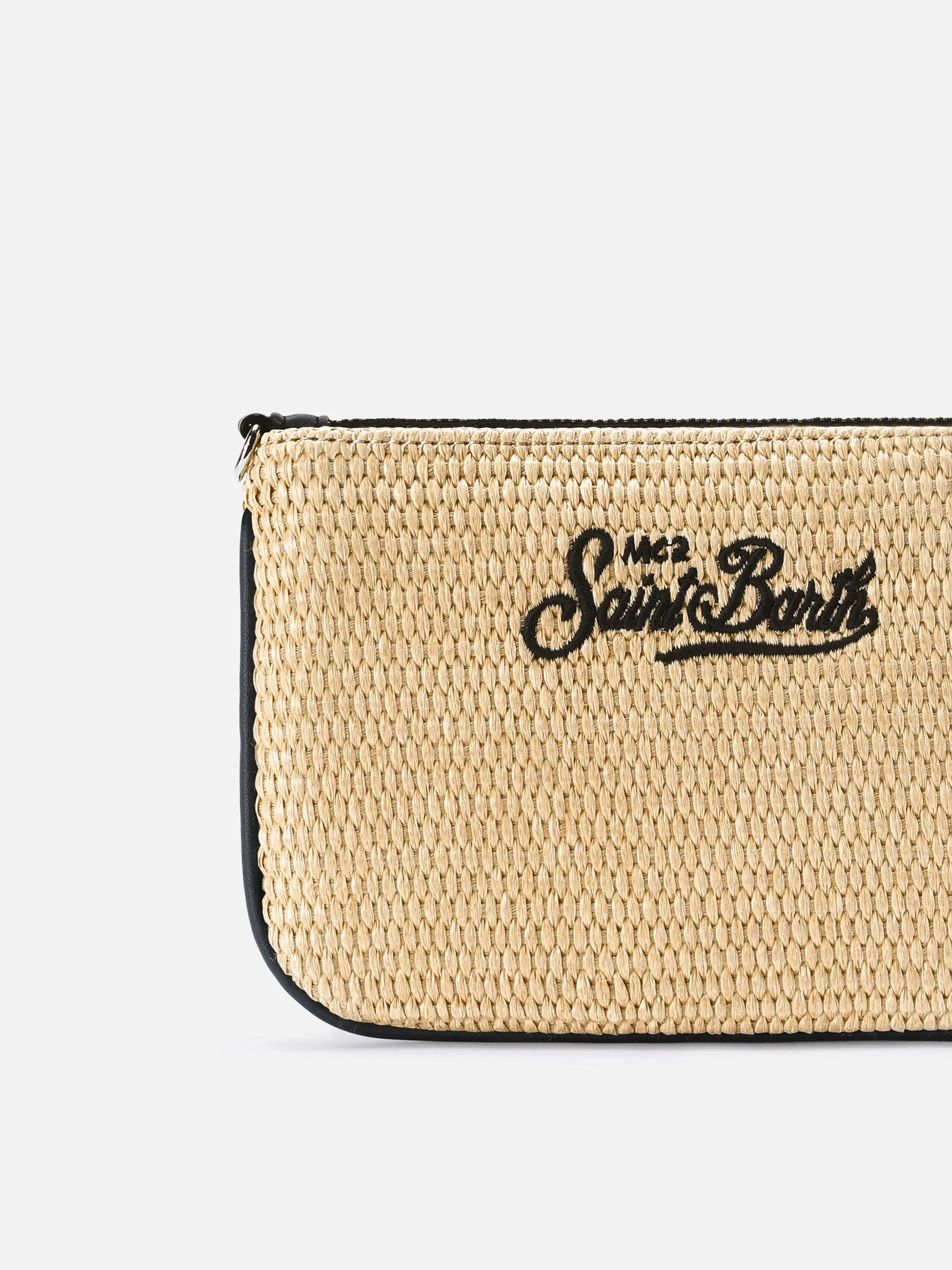 Pouch Mini Parisienne effetto paglia con logo ricamato nero - Image 4