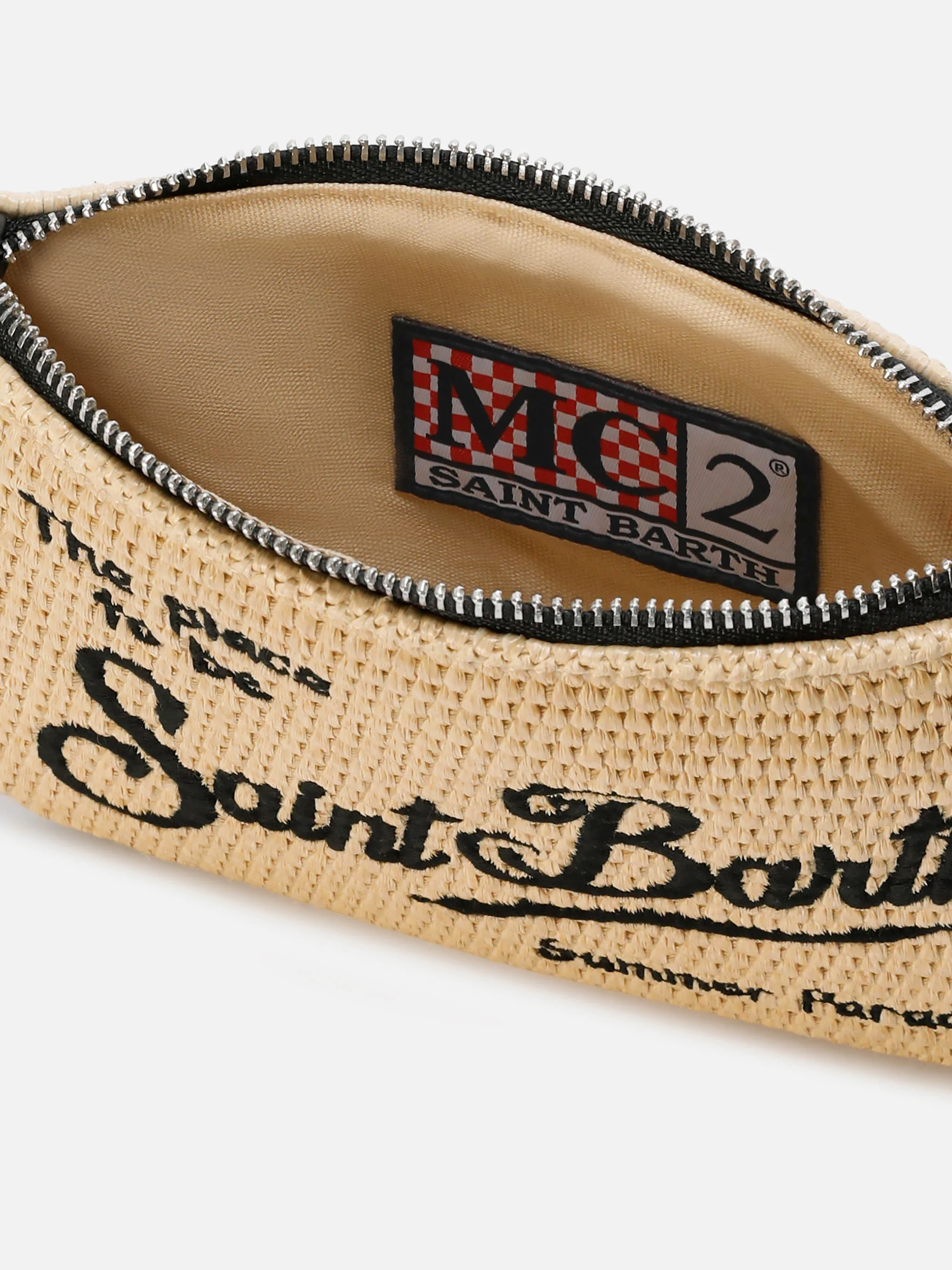 Pouch Mini Parisienne effetto paglia con logo ricamato nero - Image 5