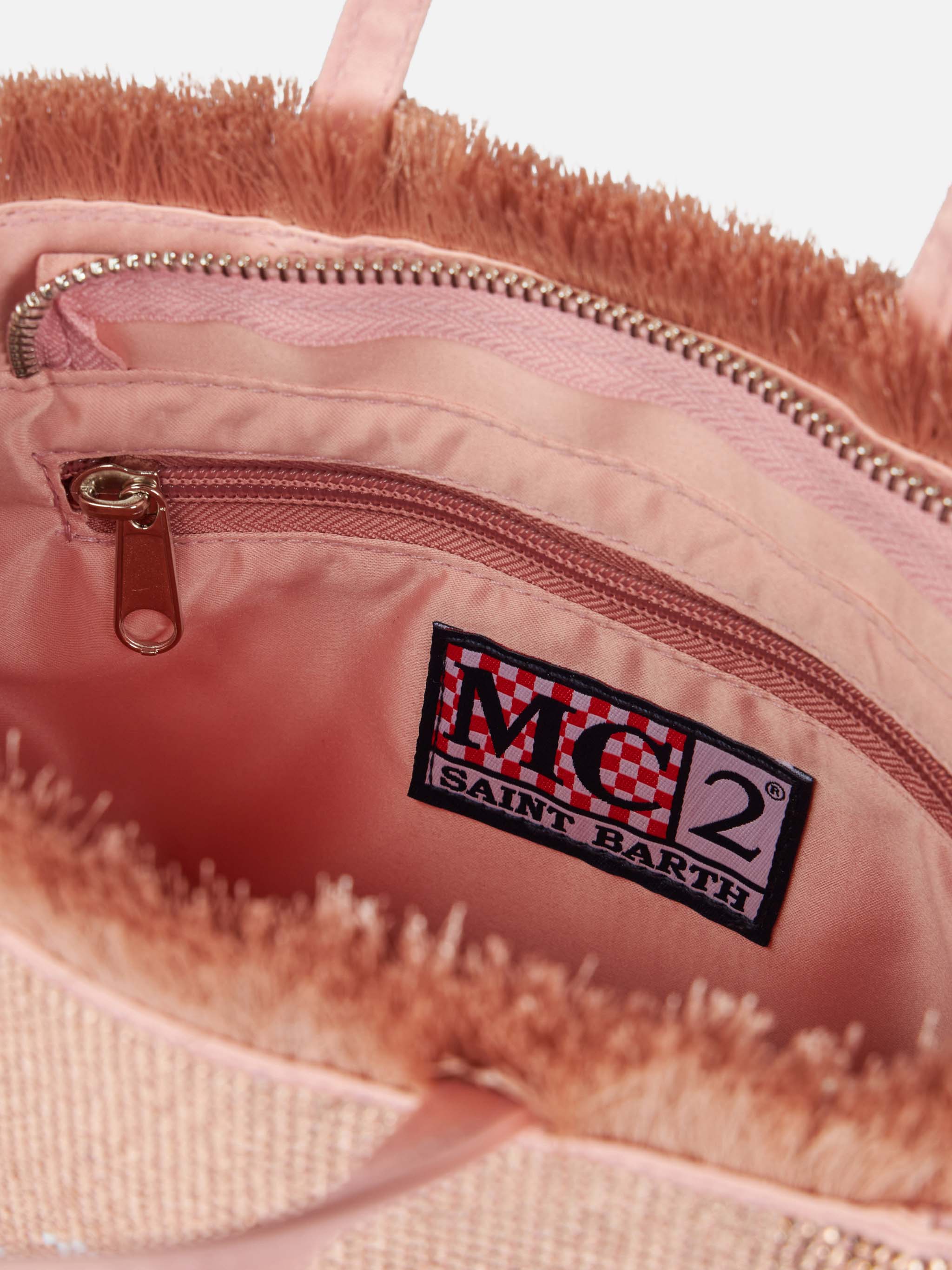 Borsa Mini Vanity con frange e strass rose gold - Image 6