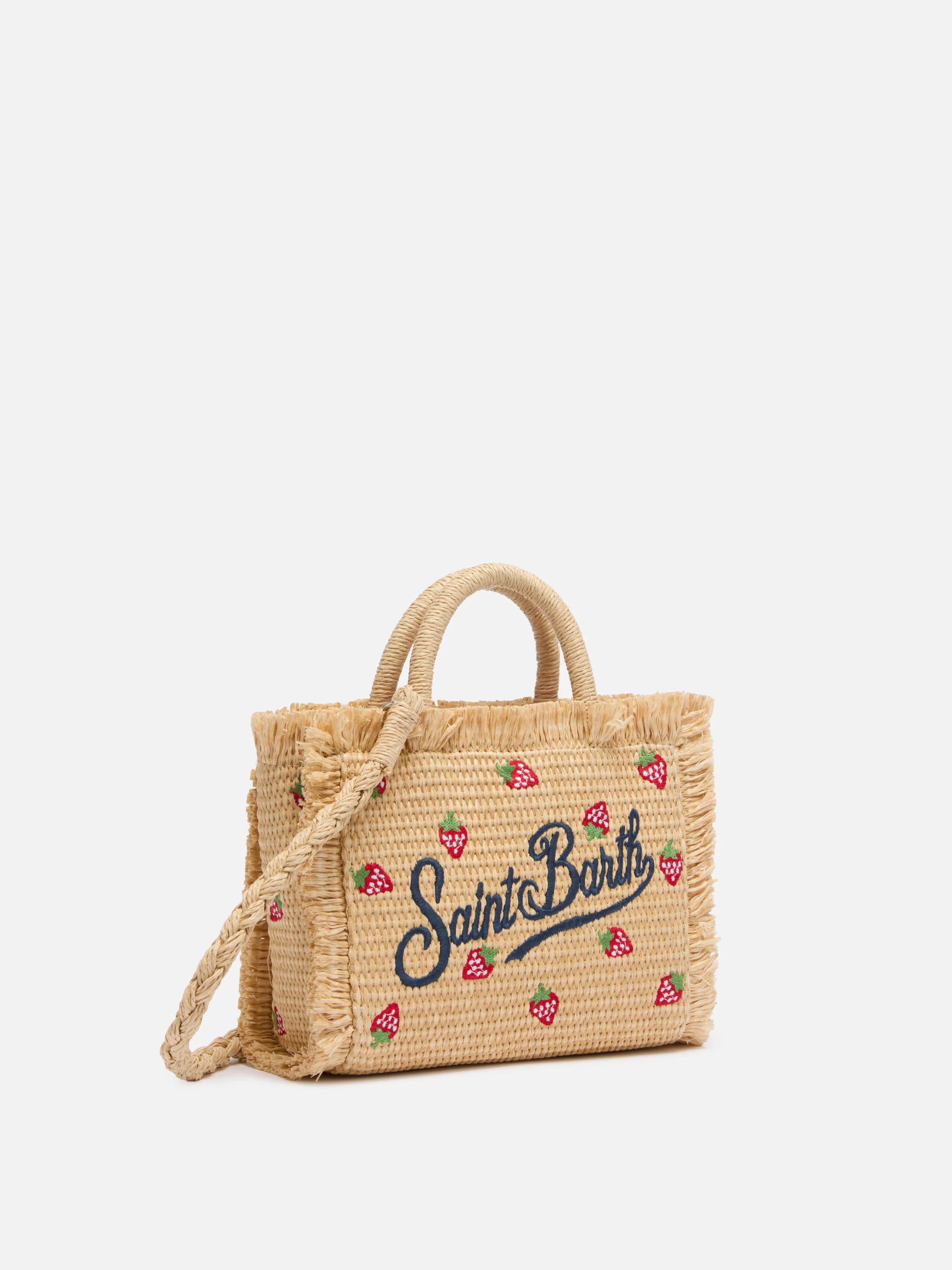 Borsa Mini Vanity effetto paglia con patch fragole applicato - Image 3