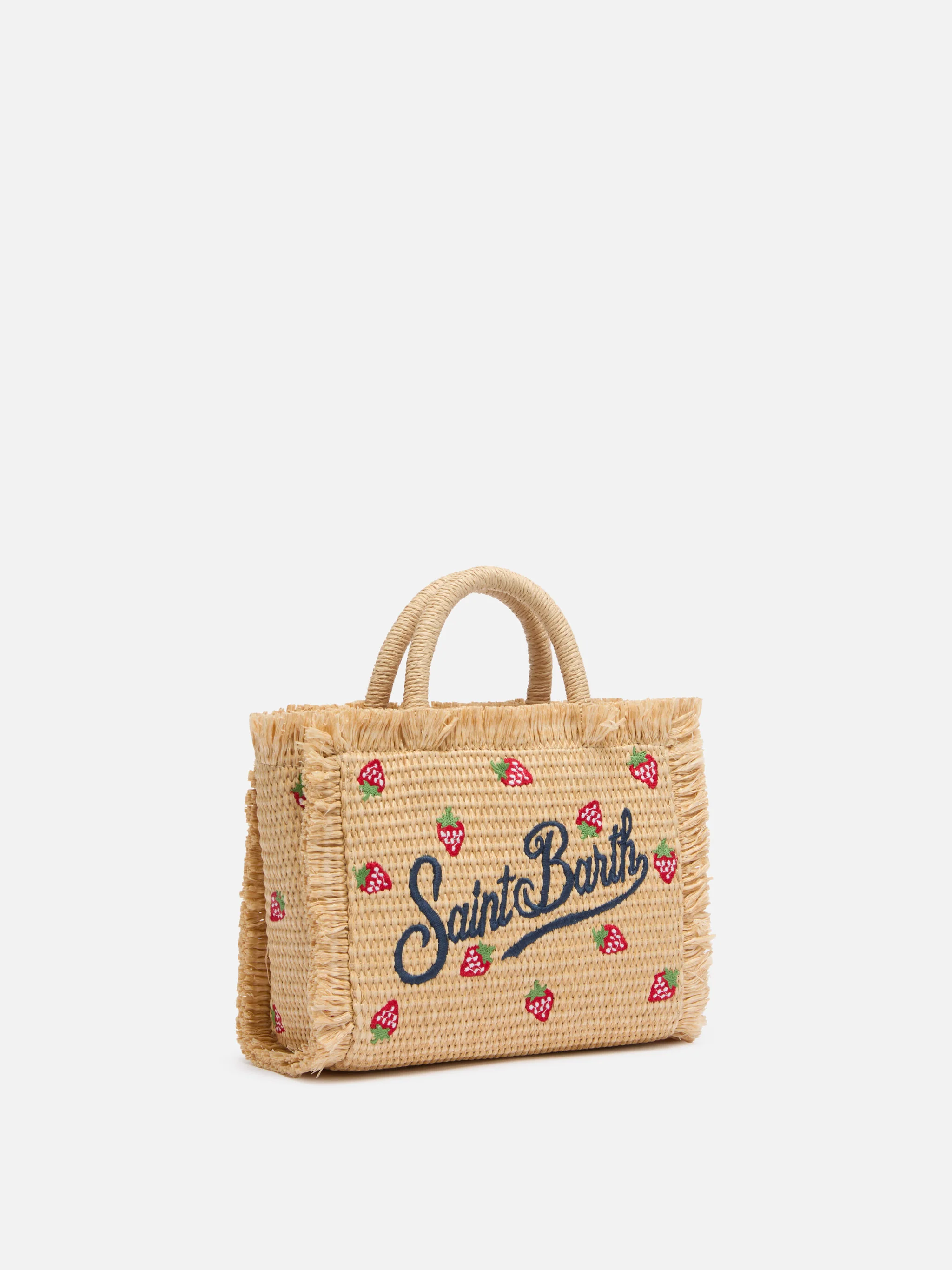 Borsa Mini Vanity effetto paglia con patch fragole applicato - Image 4