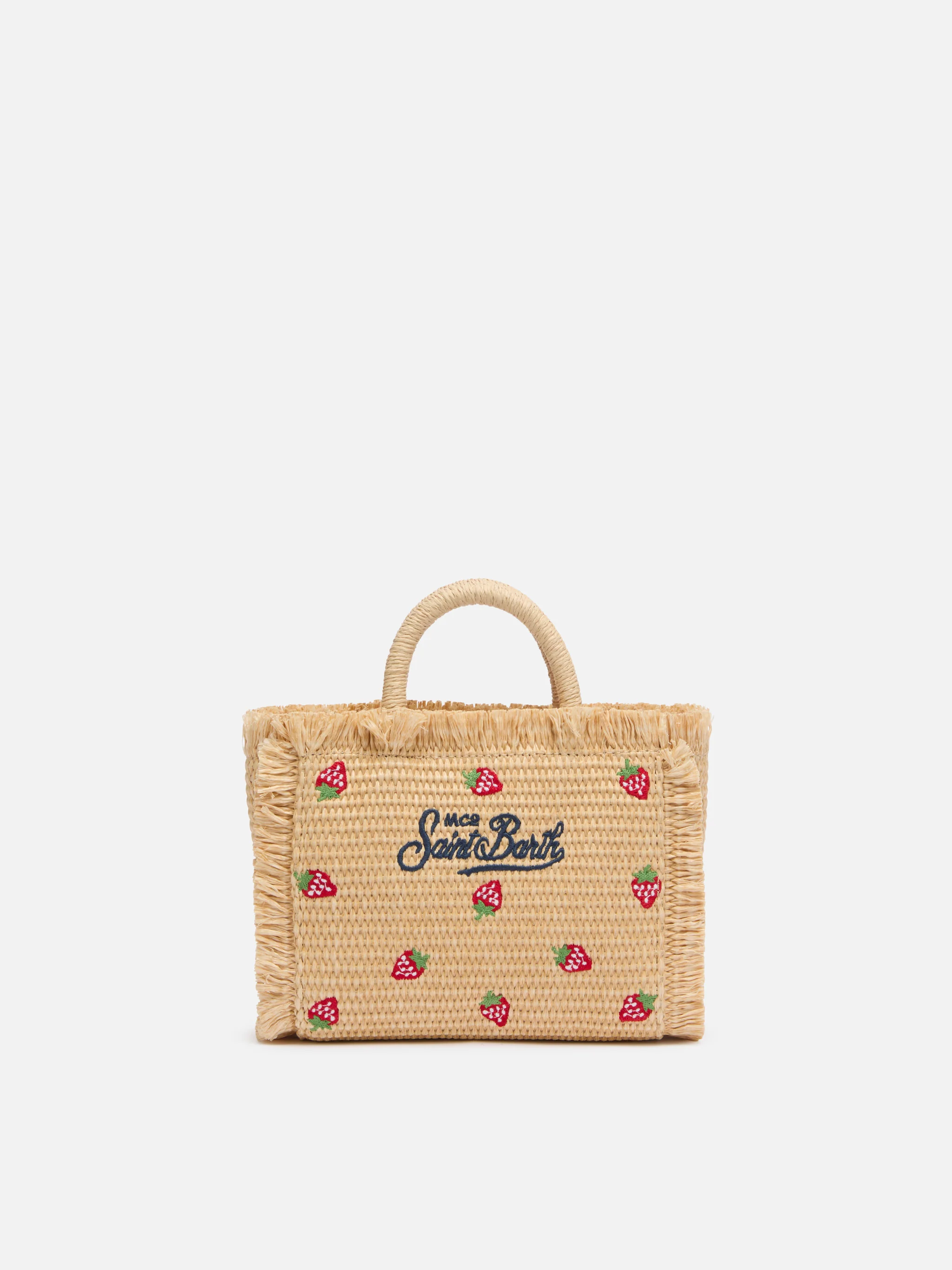 Borsa Mini Vanity effetto paglia con patch fragole applicato - Image 5
