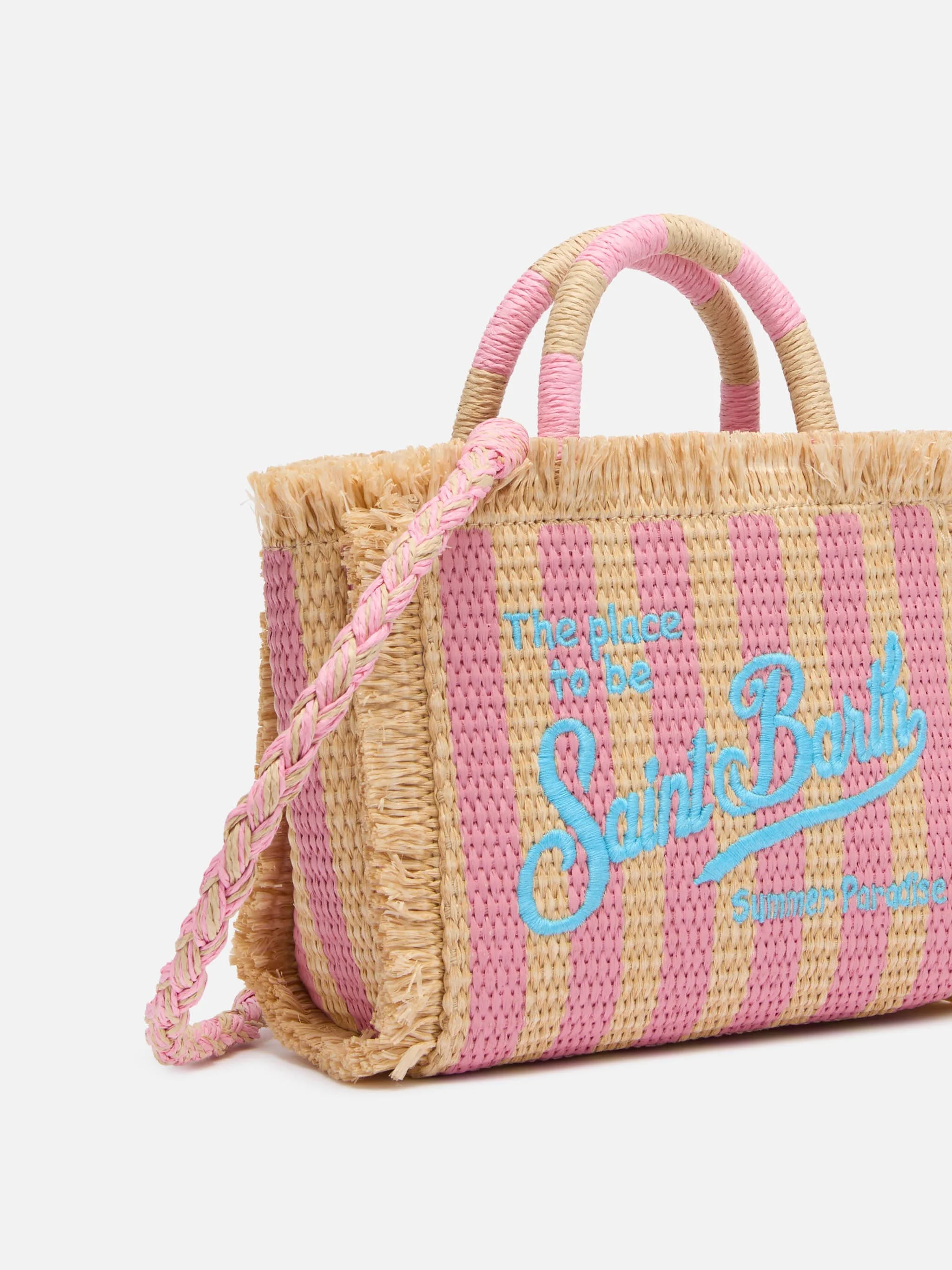 Borsa Mini Vanity effetto paglia con stampa a righe - Image 3