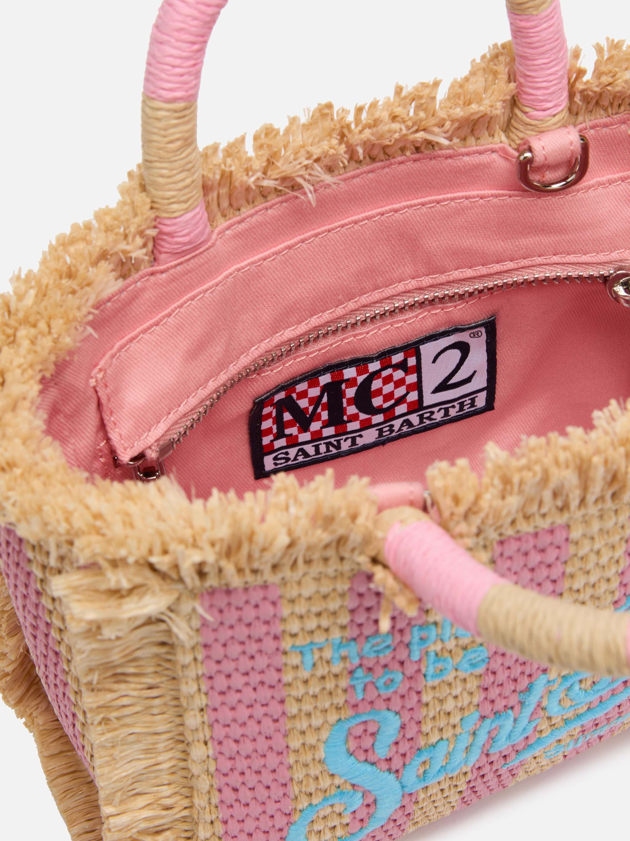 Borsa Mini Vanity effetto paglia con stampa a righe - Image 6
