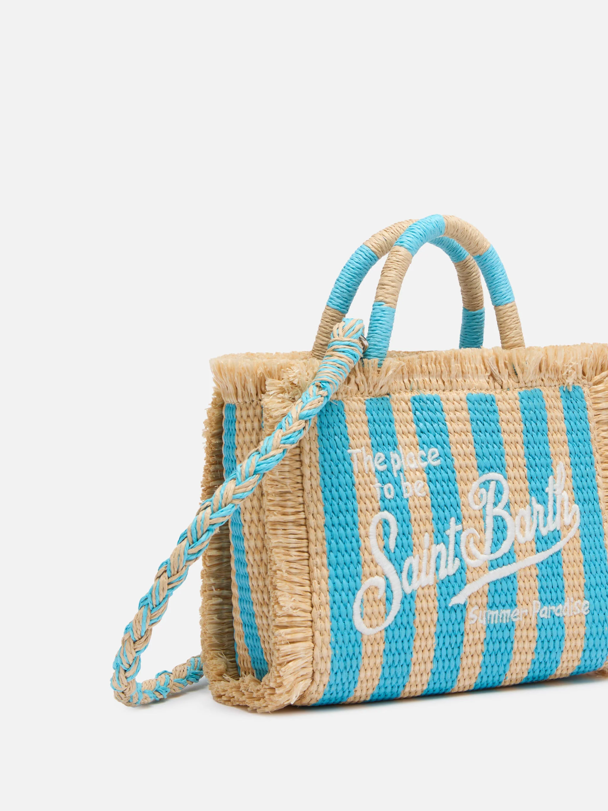 Borsa Mini Vanity effetto paglia con stampa a righe - Image 3