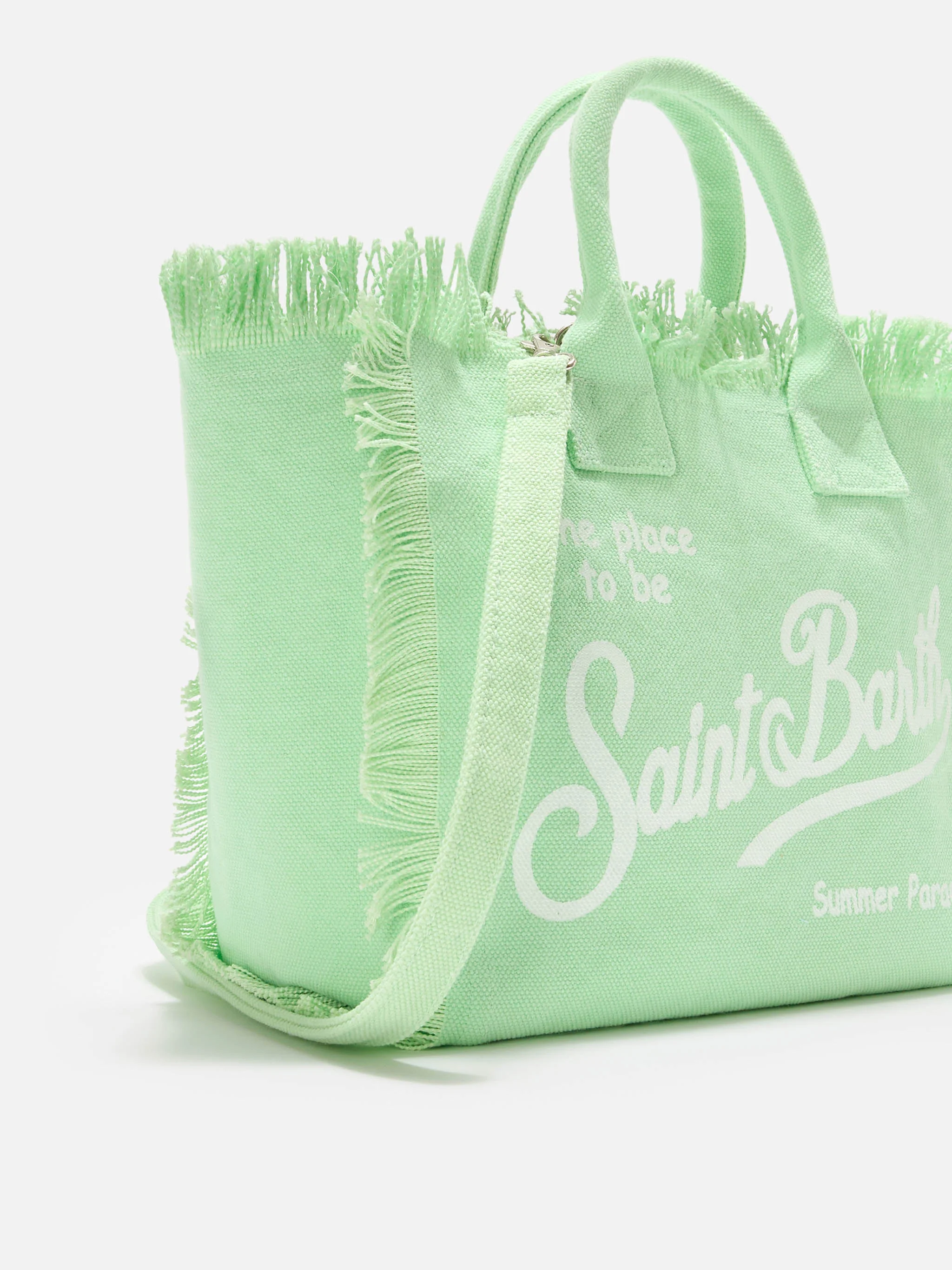 Borsa Colette verde menta in canvas con frange - Image 3