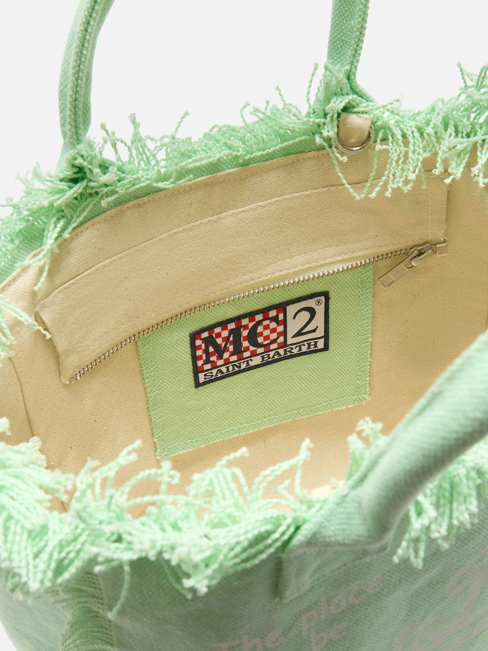 Borsa Colette verde menta in canvas con frange - Image 4