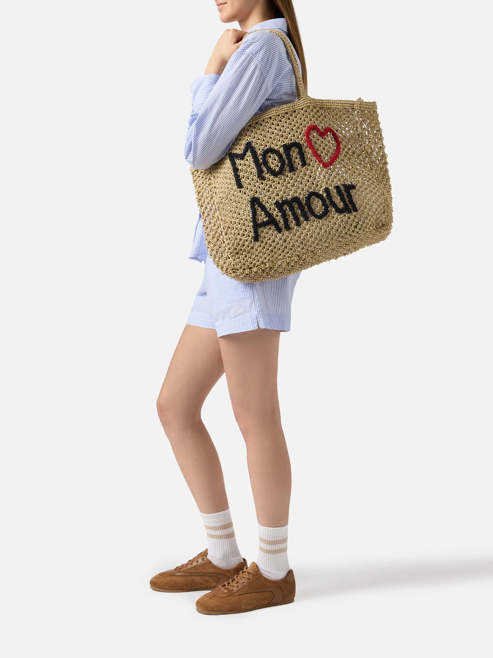 Borsa Mon Amour in juta con ricamo artigianale - Image 2