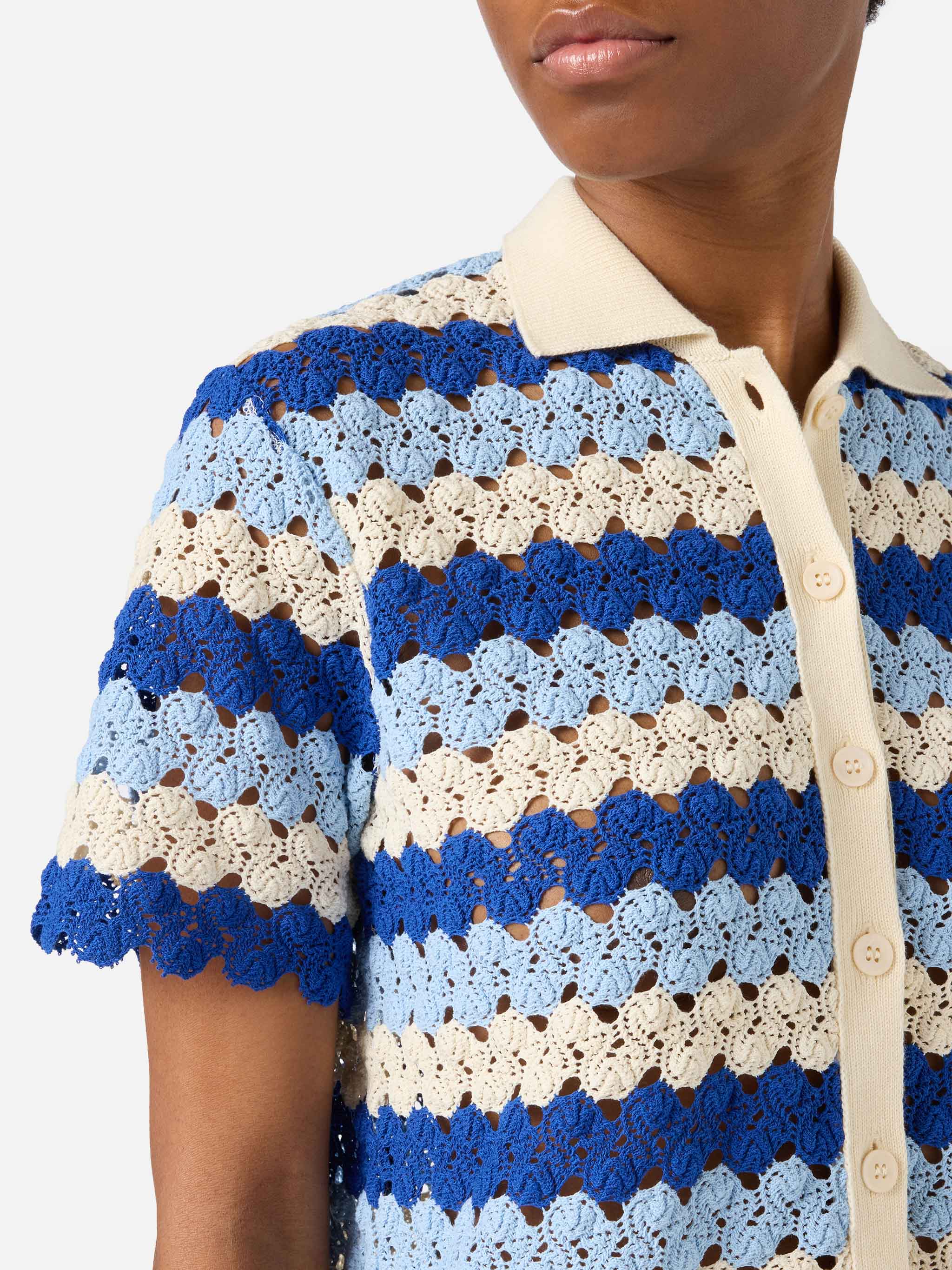 Polo in maglia Monet effetto crochet a righe - Image 2