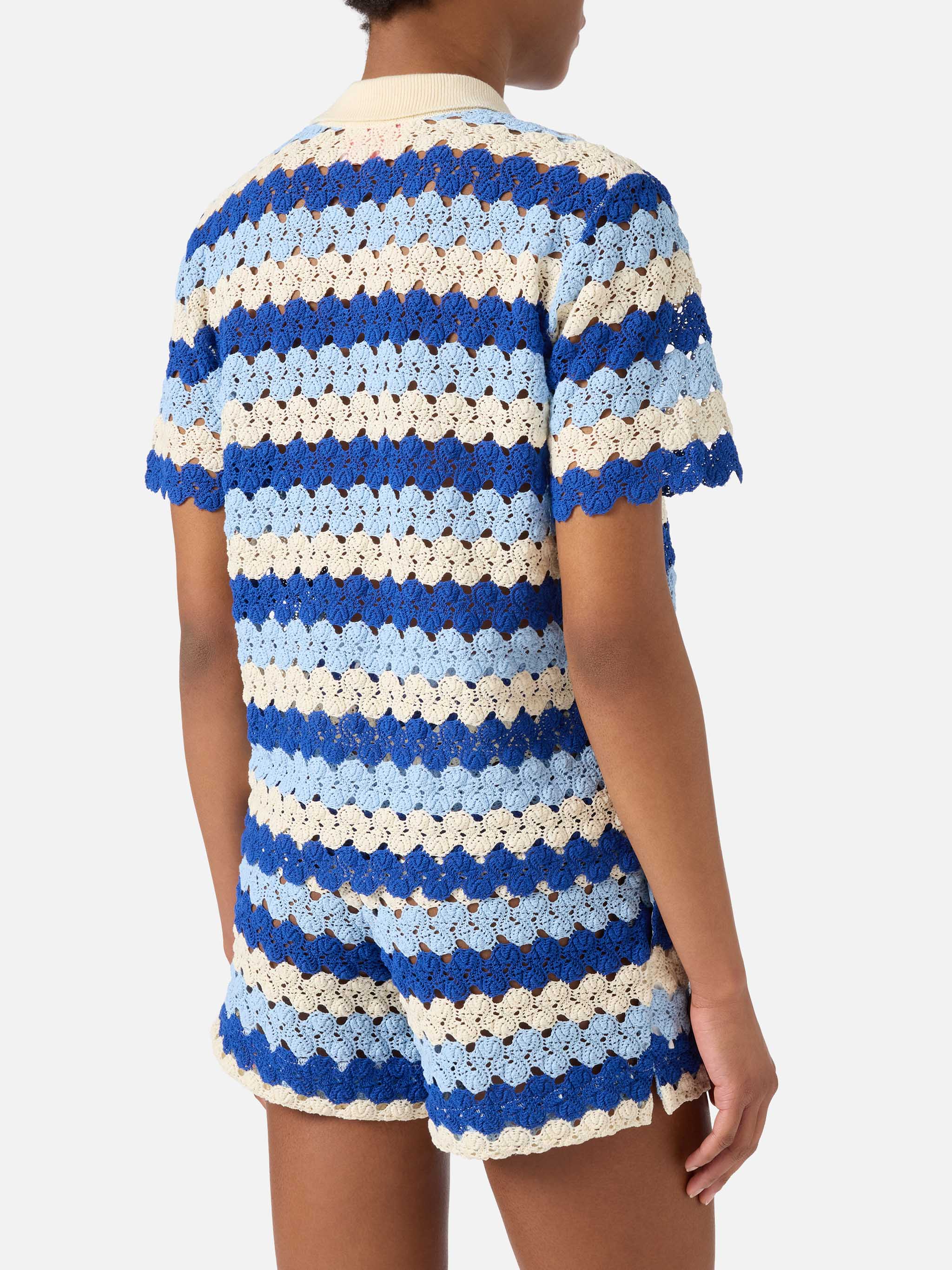 Polo in maglia Monet effetto crochet a righe - Image 3
