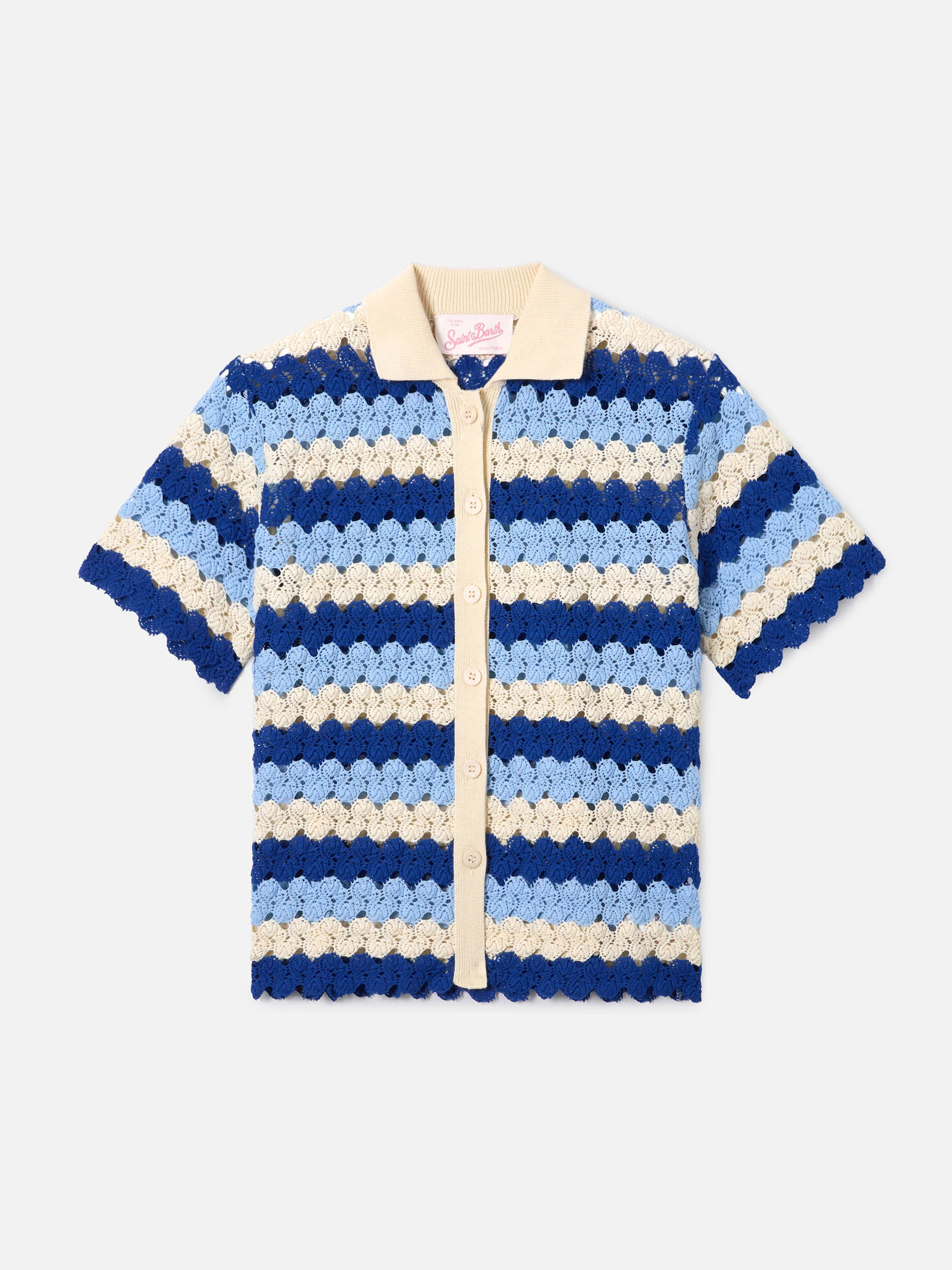 Polo in maglia Monet effetto crochet a righe - Image 5