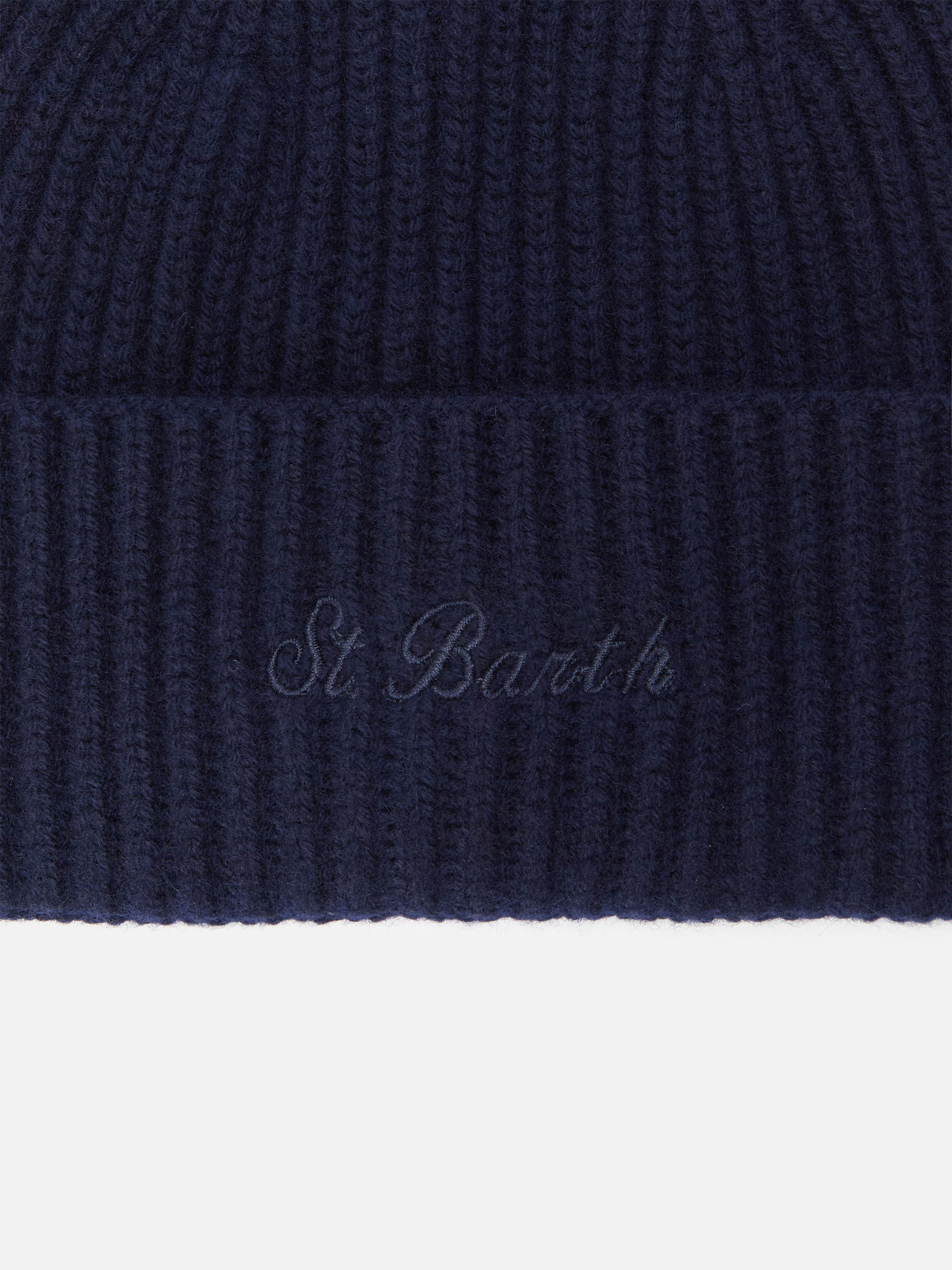 Berretto Moss in 100% LANA blu notte con ricamo St. Barth - Image 2