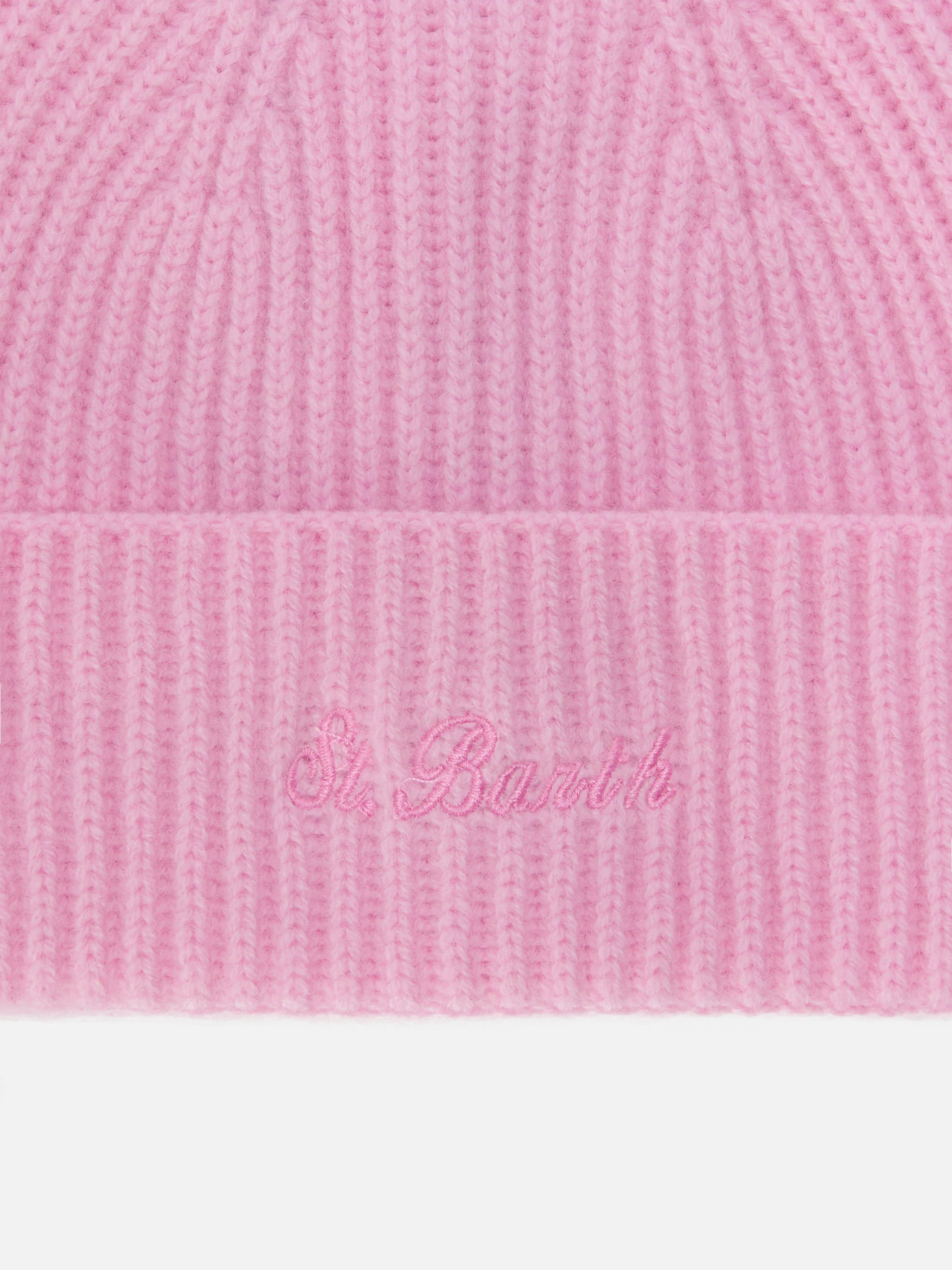 Berretto Moss in 100% LANA rosa con ricamo St. Barth - Image 2