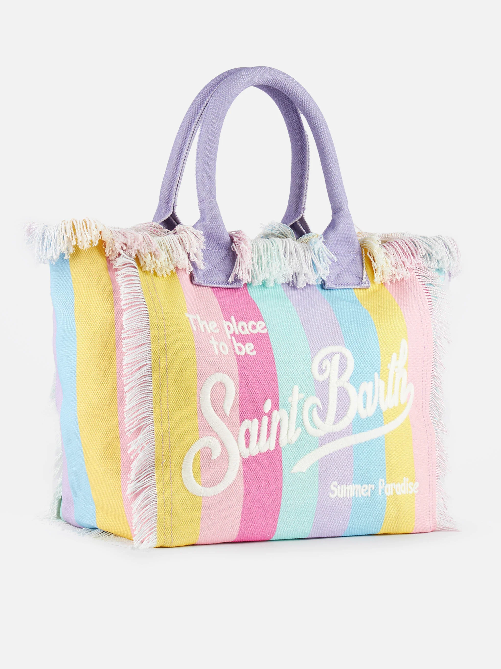 Borsa tote Vanity in tela di cotone a righe multicolor - Image 4