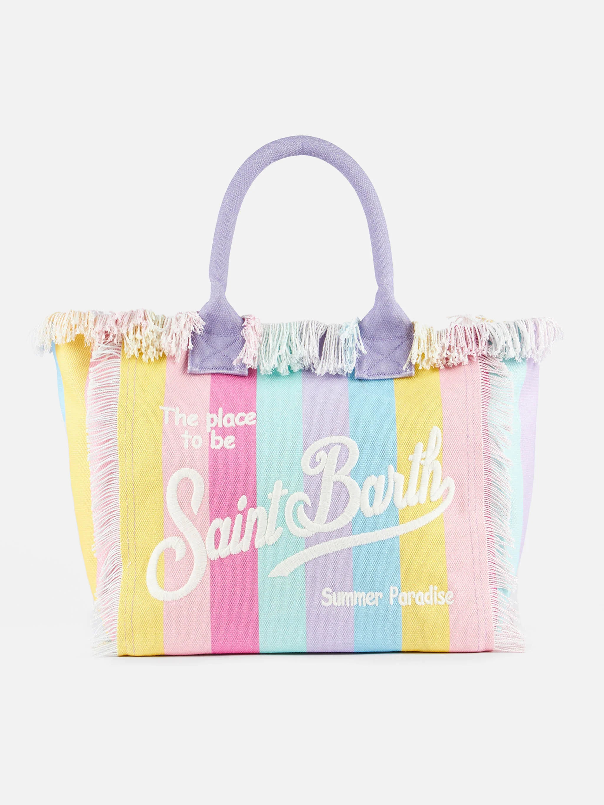 Borsa tote Vanity in tela di cotone a righe multicolor - Image 5