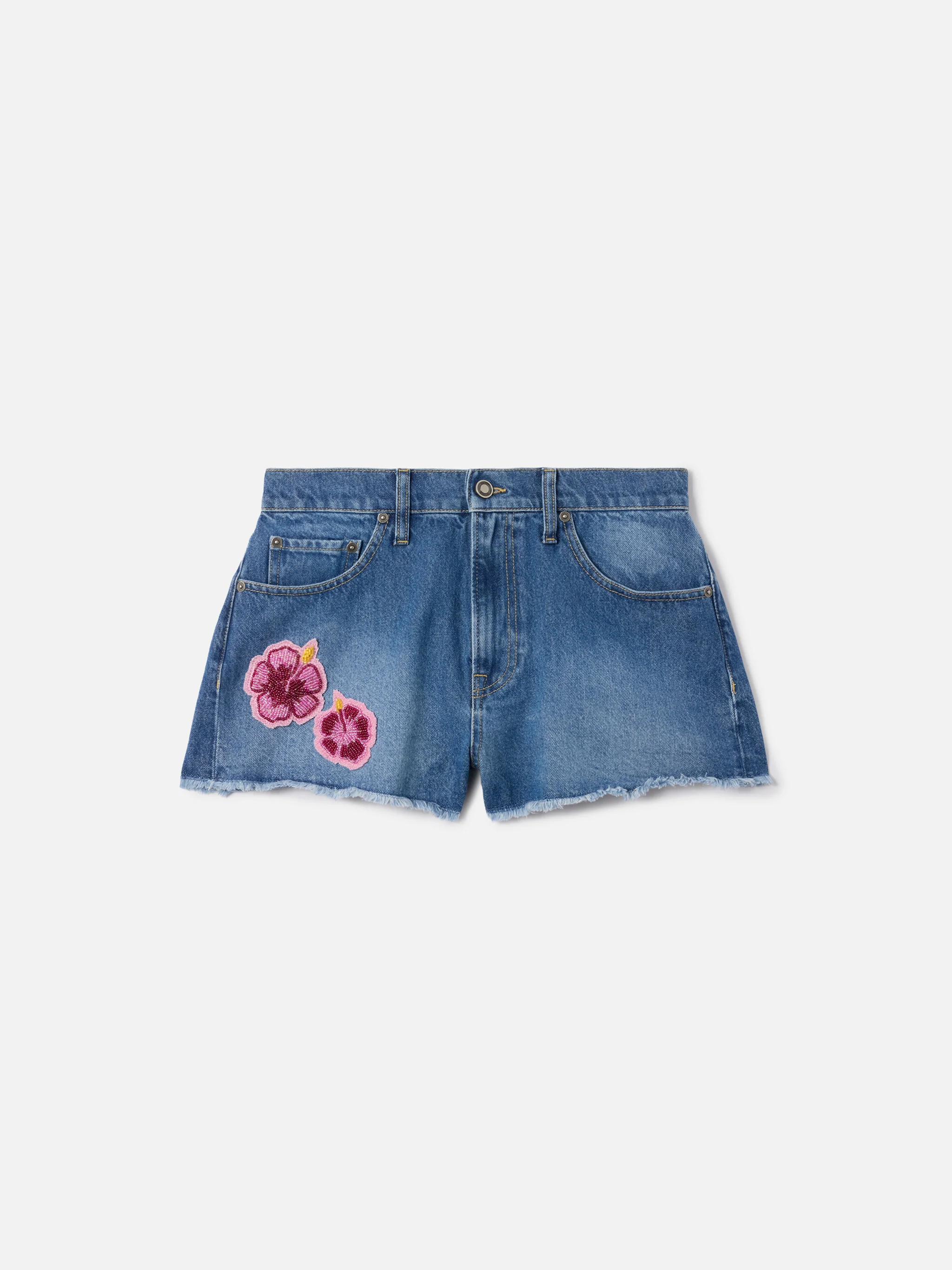 Shorts Musa in denim con patch floreali ricamate - Image 4