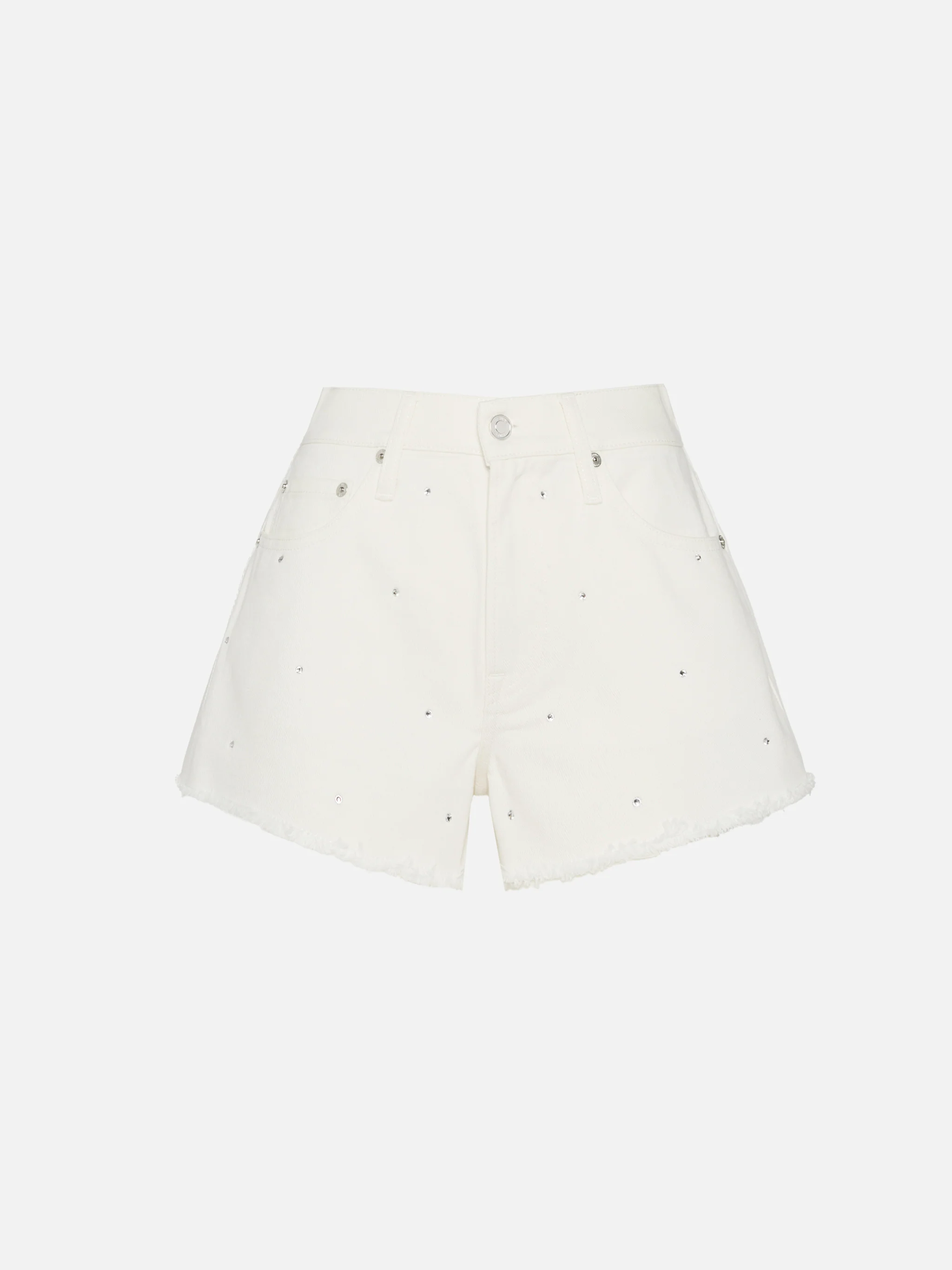 Shorts in denim bianco con applicazioni di strass Musa - Image 4
