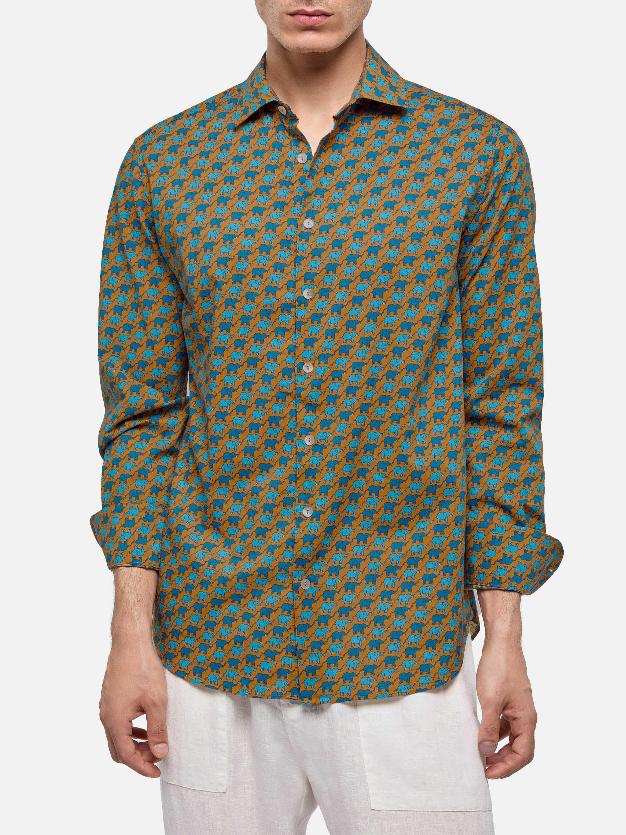 Camicia Sikelia in mussola di cotone con stampa elefantini