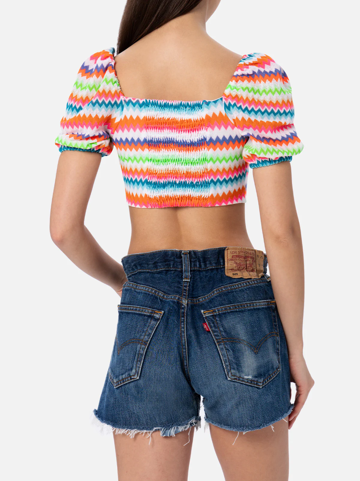 Top crop Delia in raschel con fantasia chevron fluo - Image 3