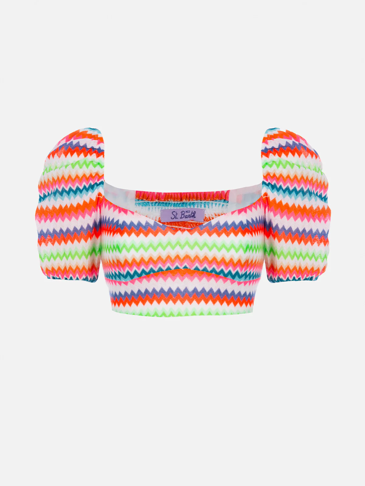 Top crop Delia in raschel con fantasia chevron fluo - Image 4