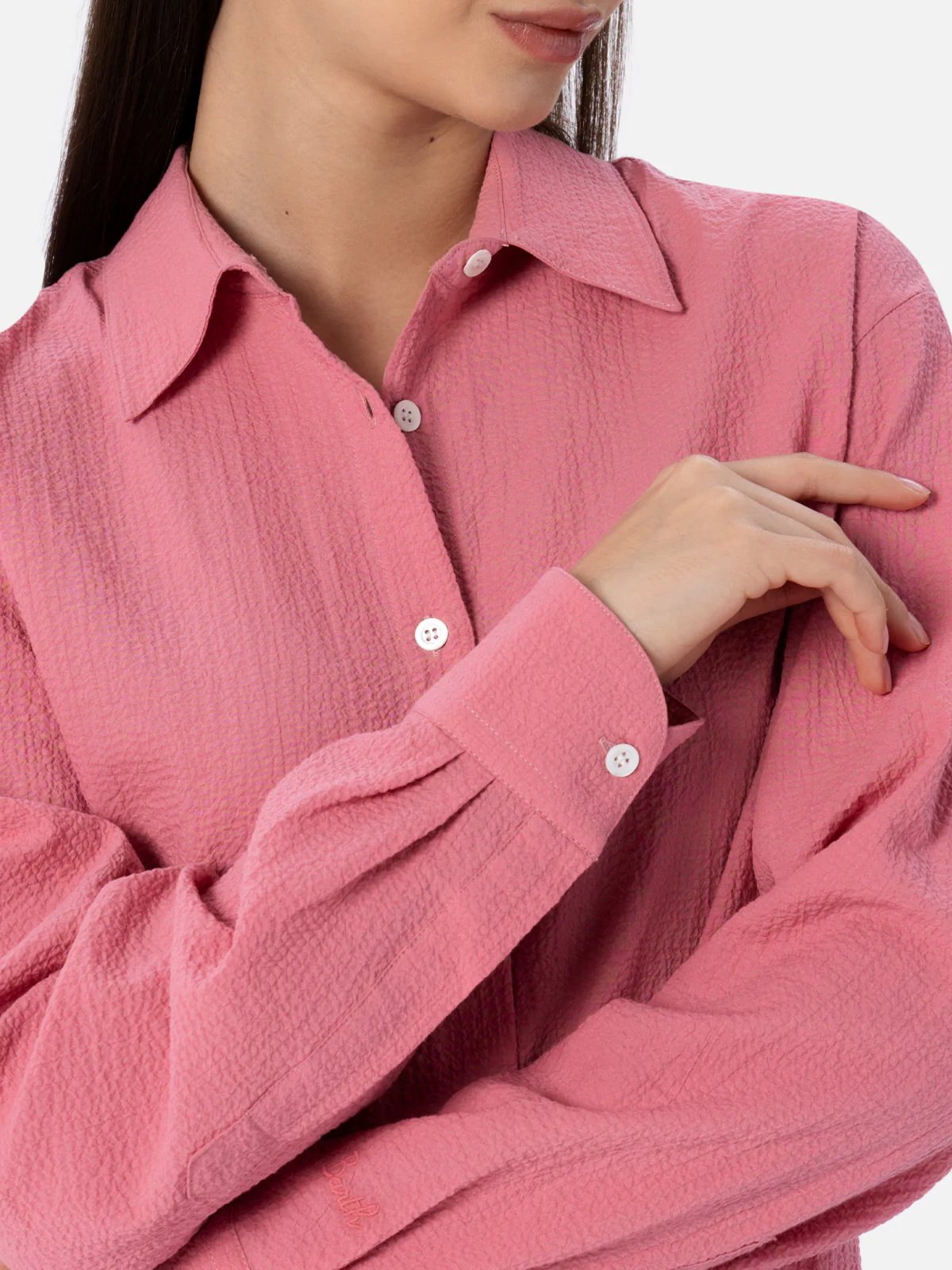 Camicia Aisha in seersucker rosa tinta unita - Image 2