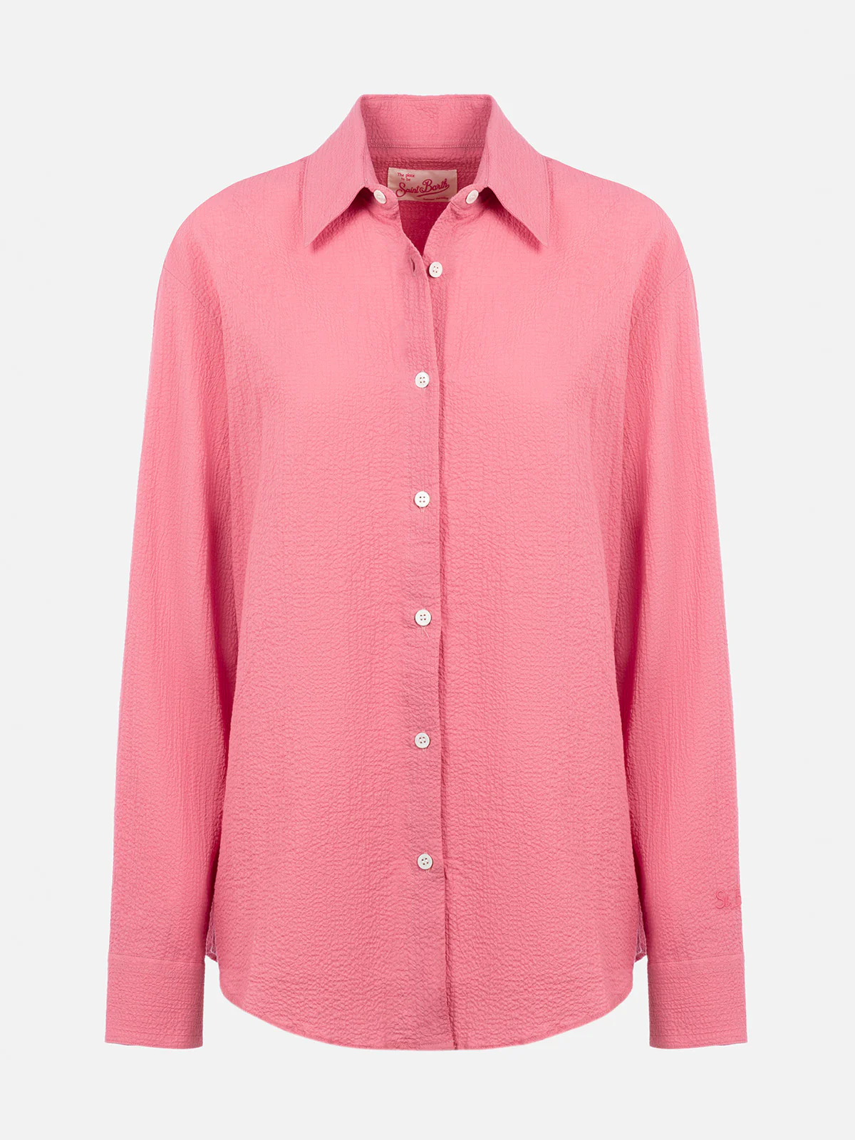 Camicia Aisha in seersucker rosa tinta unita - Image 4