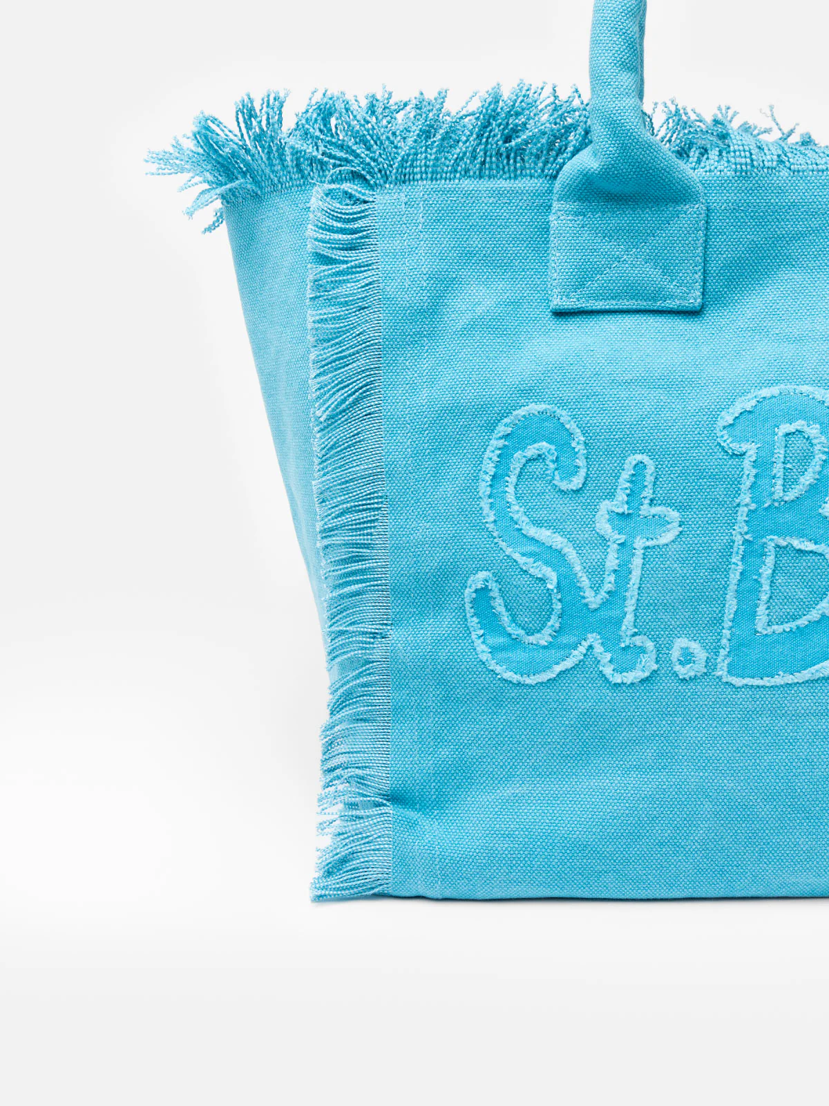 Borsa tote Vanity in tela di cotone azzurro con toppa con logo - Image 2