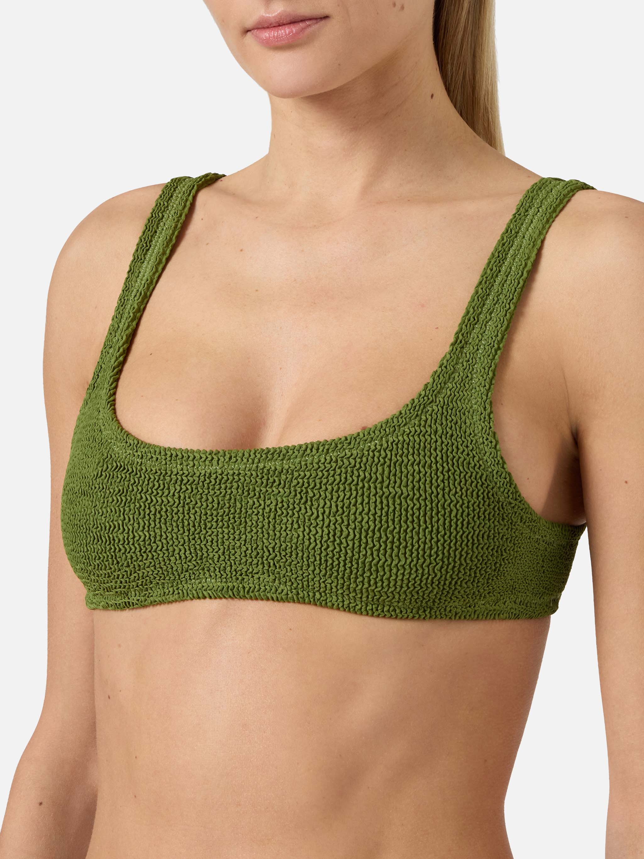Top bikini Naima bralette in tessuto crinkle verde militare - Image 2