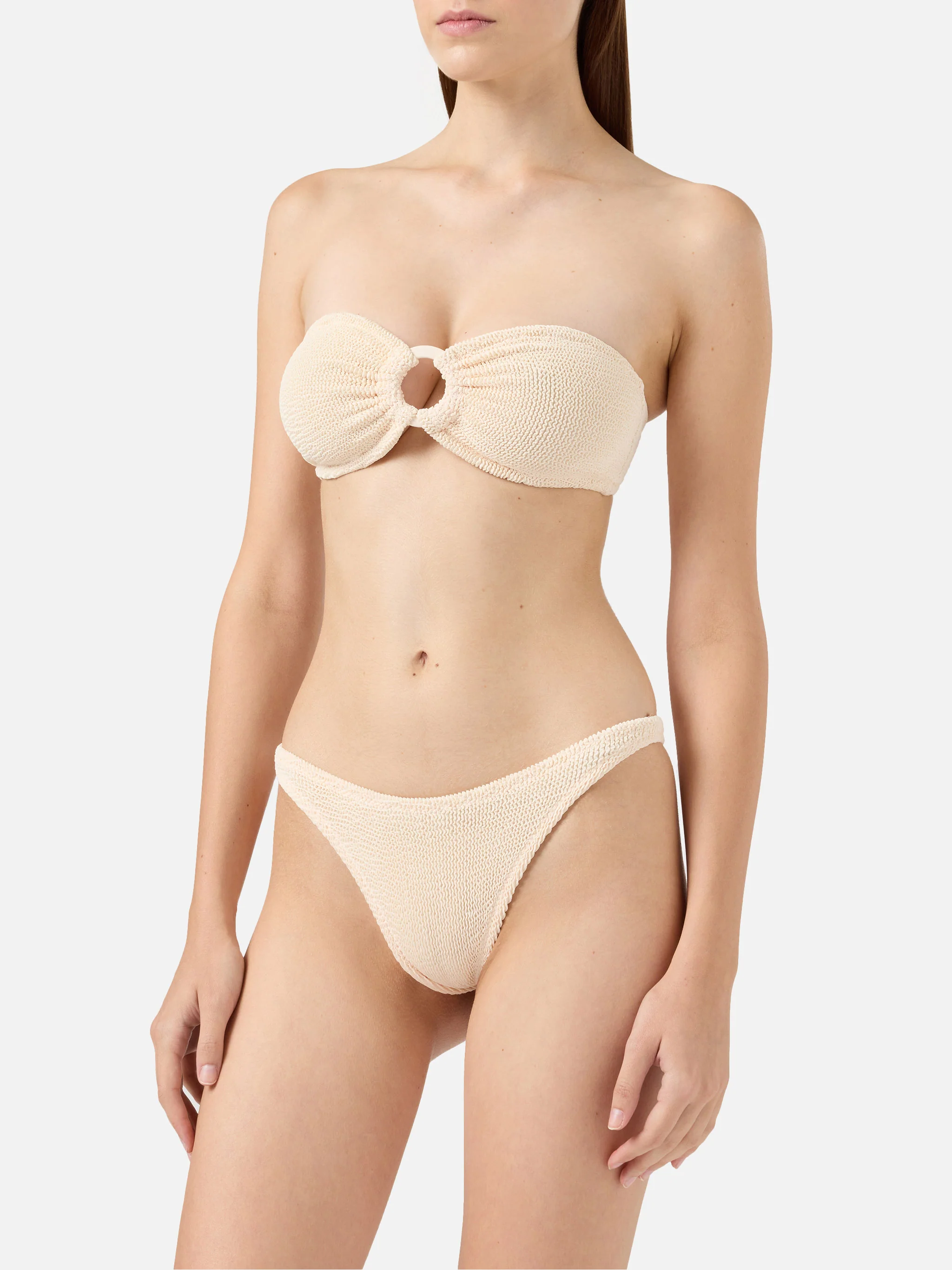 Bikini Yulia Naomi a fascia in tessuto crinkle beige - Image 2