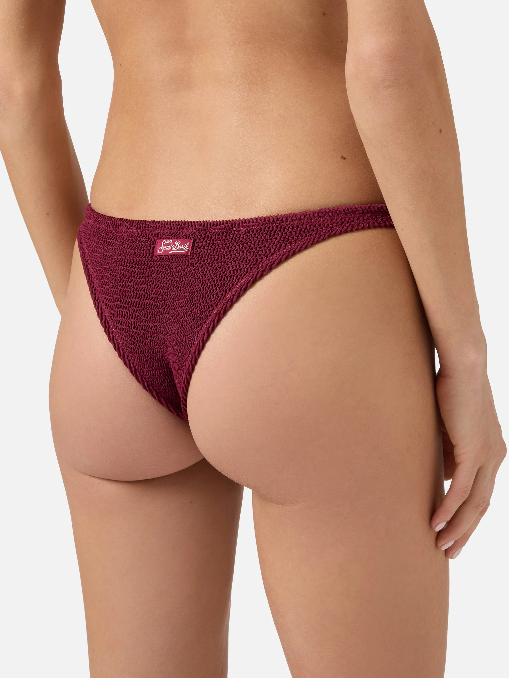 Slip mare Naomi modello brasiliana in tessuto crinkle bordeaux - Image 2
