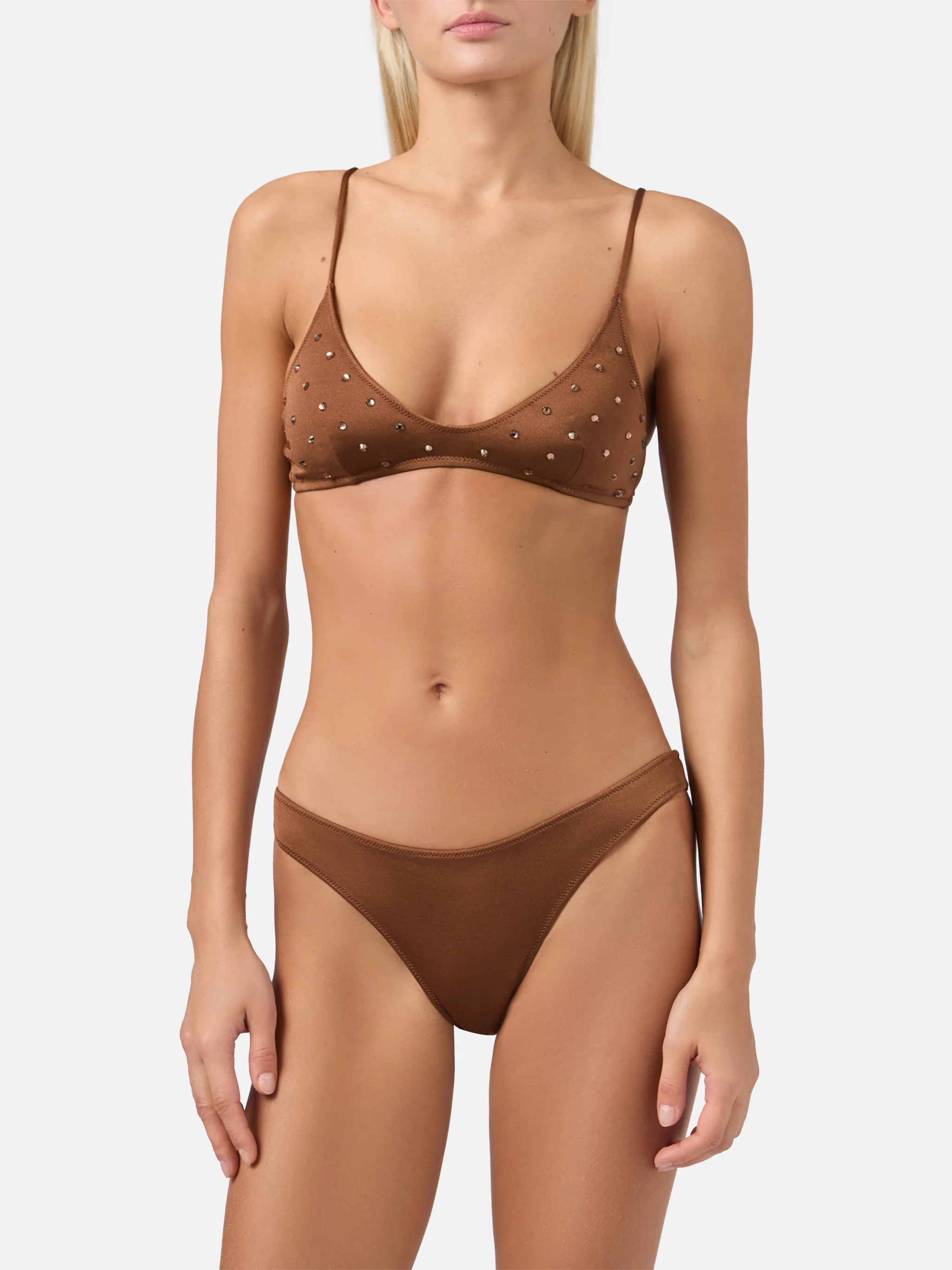 Bikini bralette scollata Paloma Naomi color marrone con applicazioni di strass - Image 2