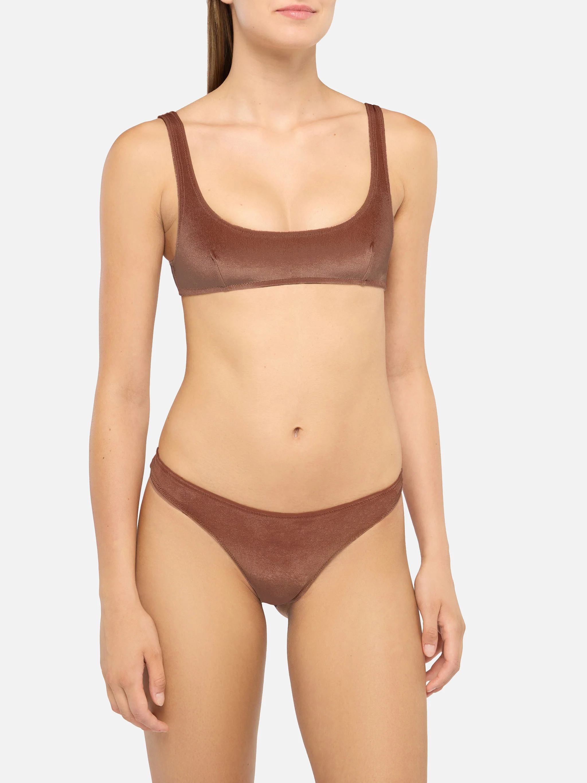 Bikini a bralette Naima Naomi in velluto marrone cammello - Image 2