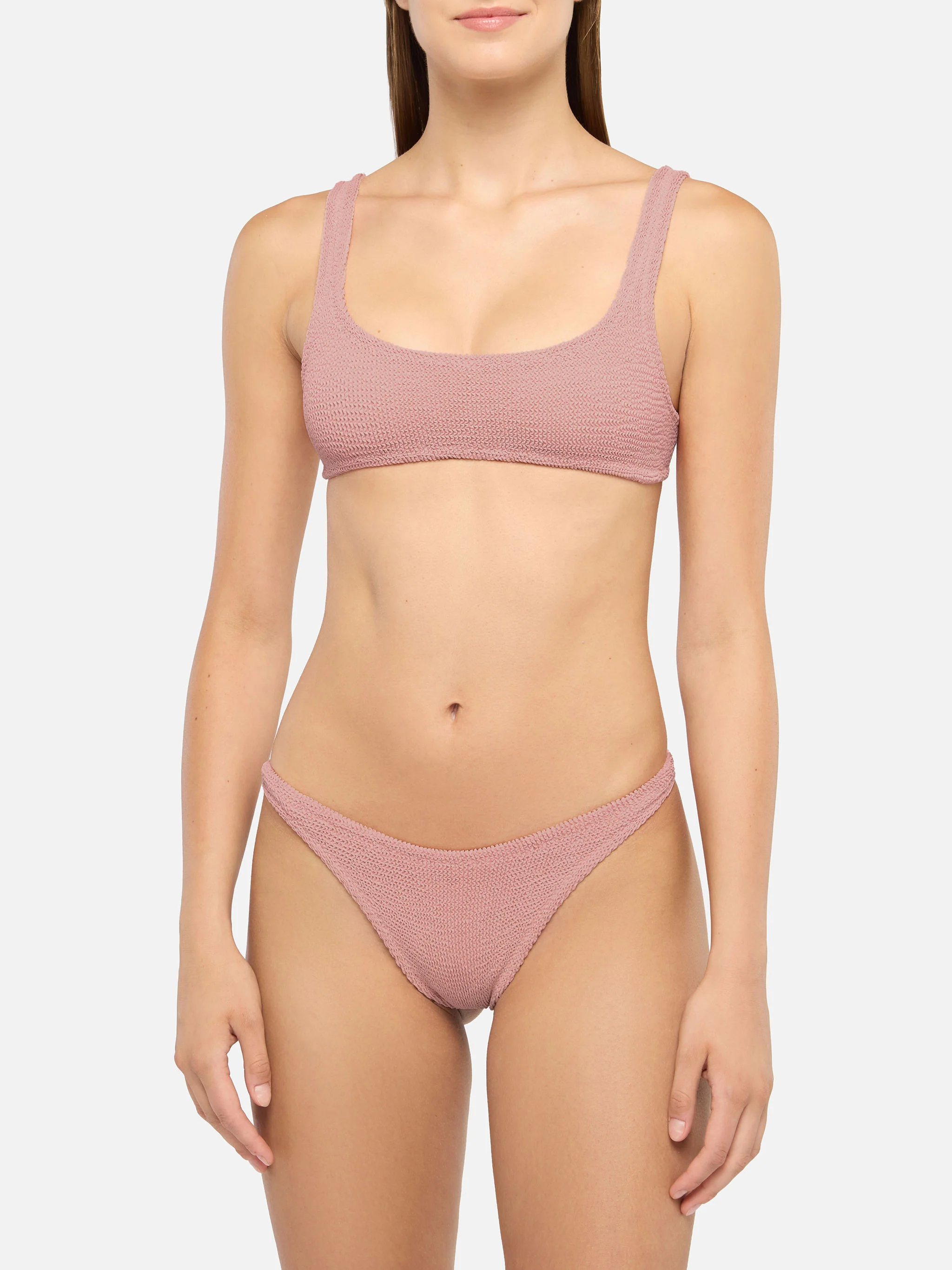 Bikini a bralette Naima Naomi in tessuto crinkle rosa con slip cheeky - Image 2