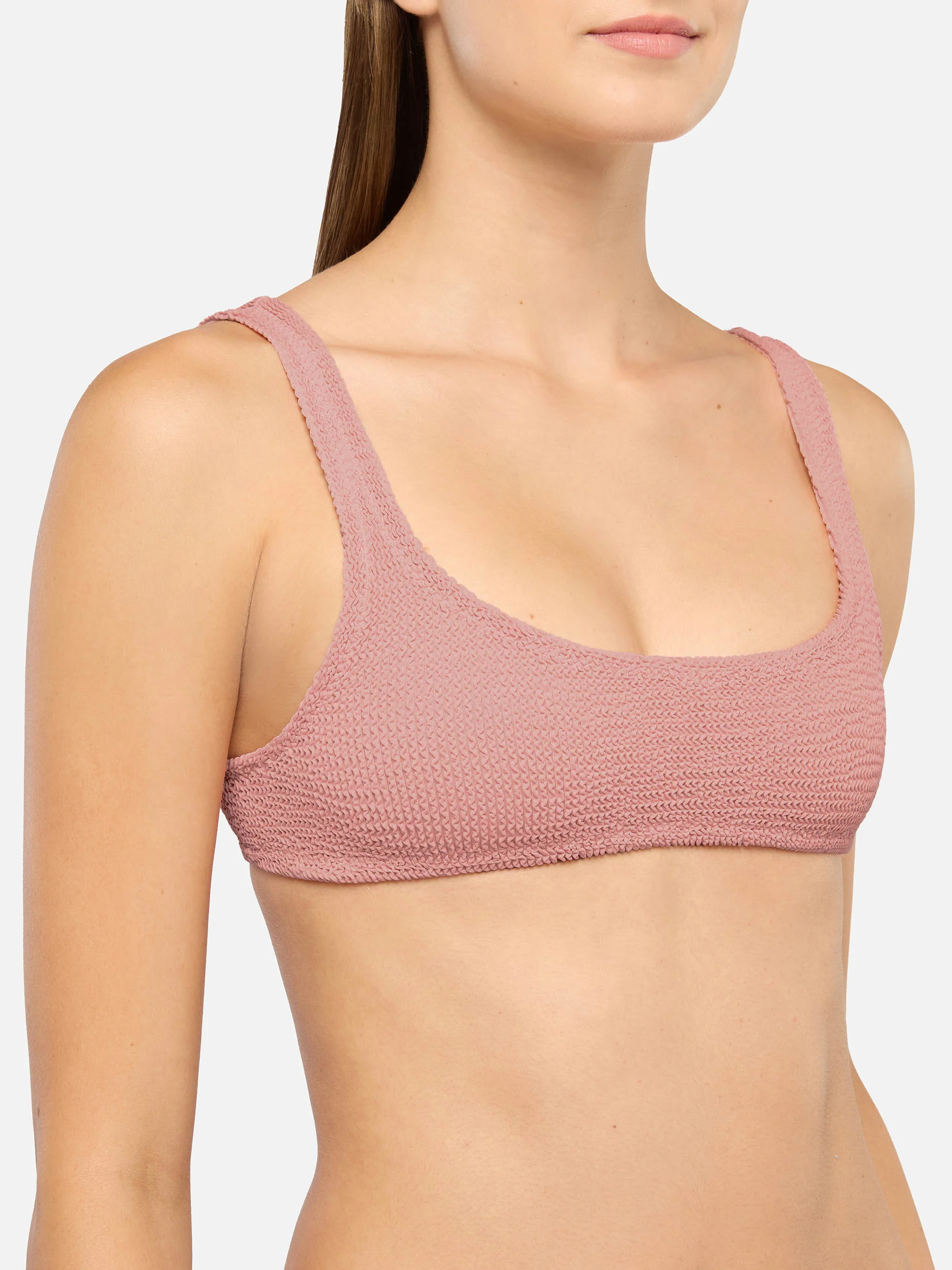 Bikini a bralette Naima Naomi in tessuto crinkle rosa con slip cheeky - Image 3