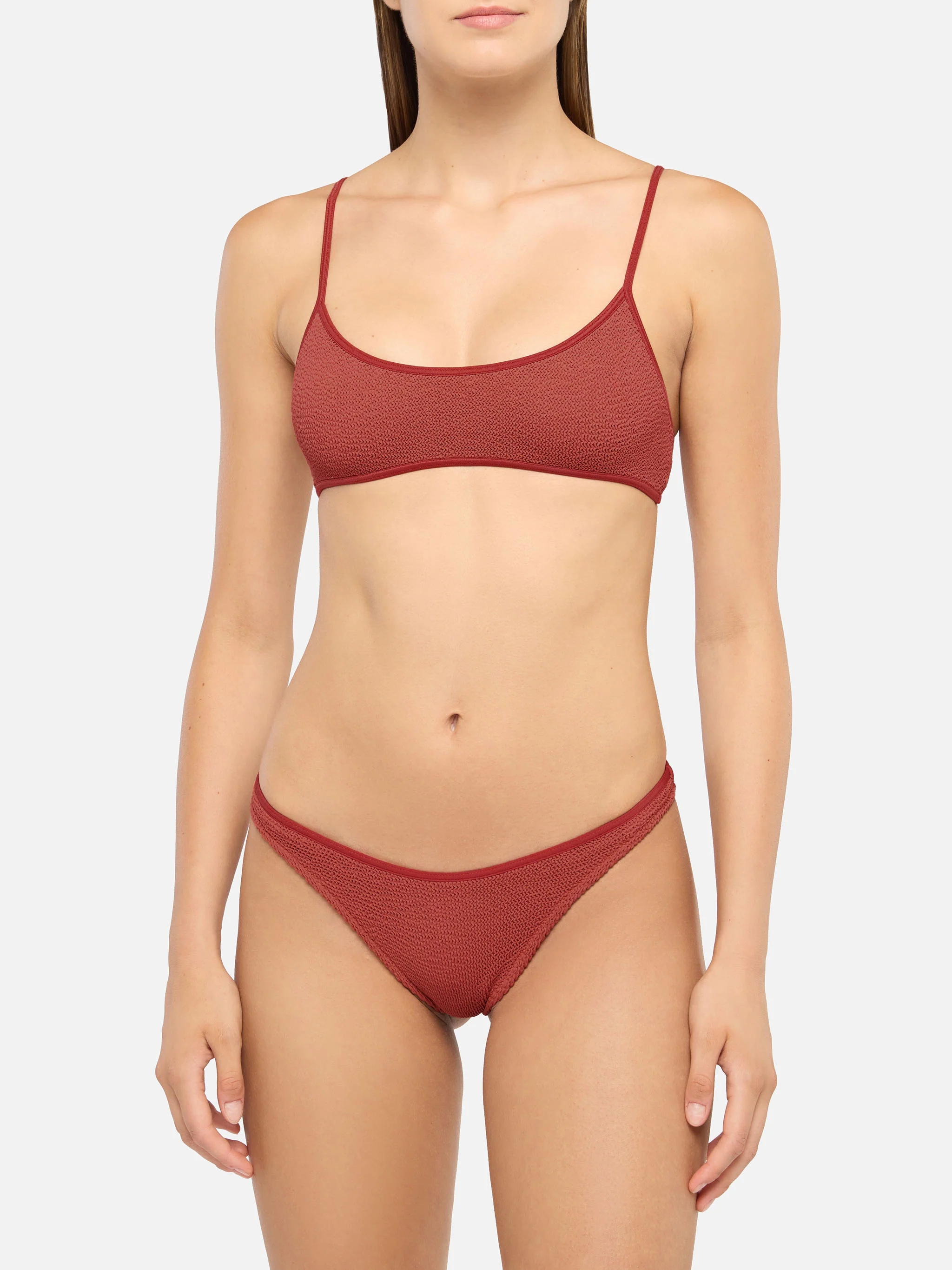 Bikini bralette Judy Naomi con slip sgambati in tessuto crinkle arancione ruggine - Image 2