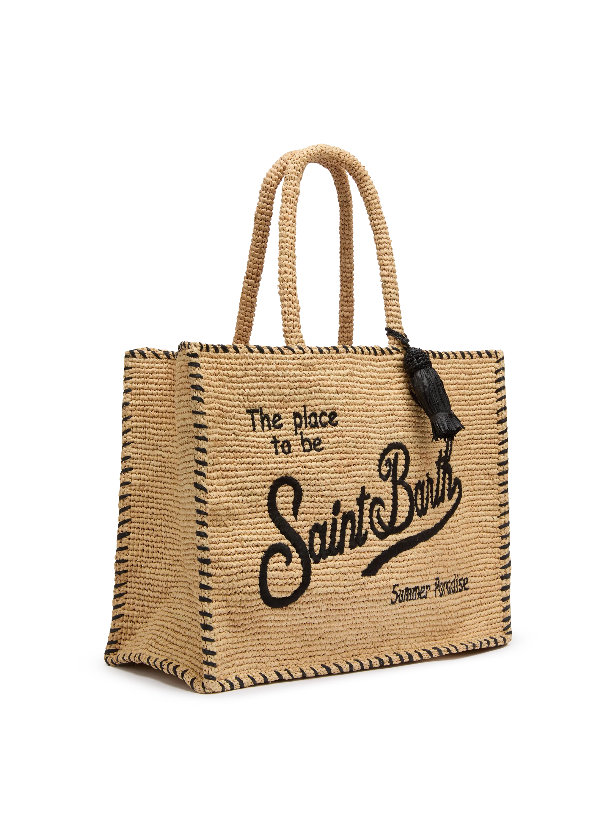 Borsa a spalla Vanity Rafia beige con bordo nero - Image 4